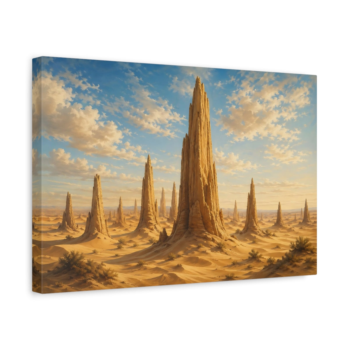 Side Mockup 4. Nature Desert Landscape Brown And Blue shown as stretched canvas wall art
