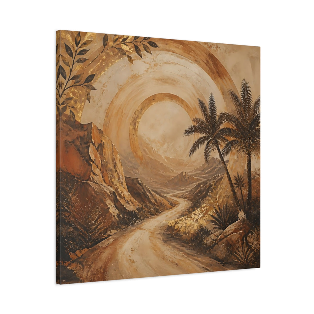 Main Mockup. Nature Desert Landscape Brown And Gold shown as canvas print
