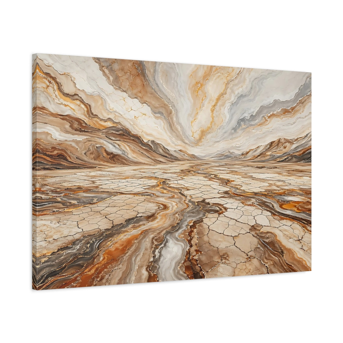 Main Mockup. Nature Desert Landscape Brown And Gold shown as stretched canvas wall art