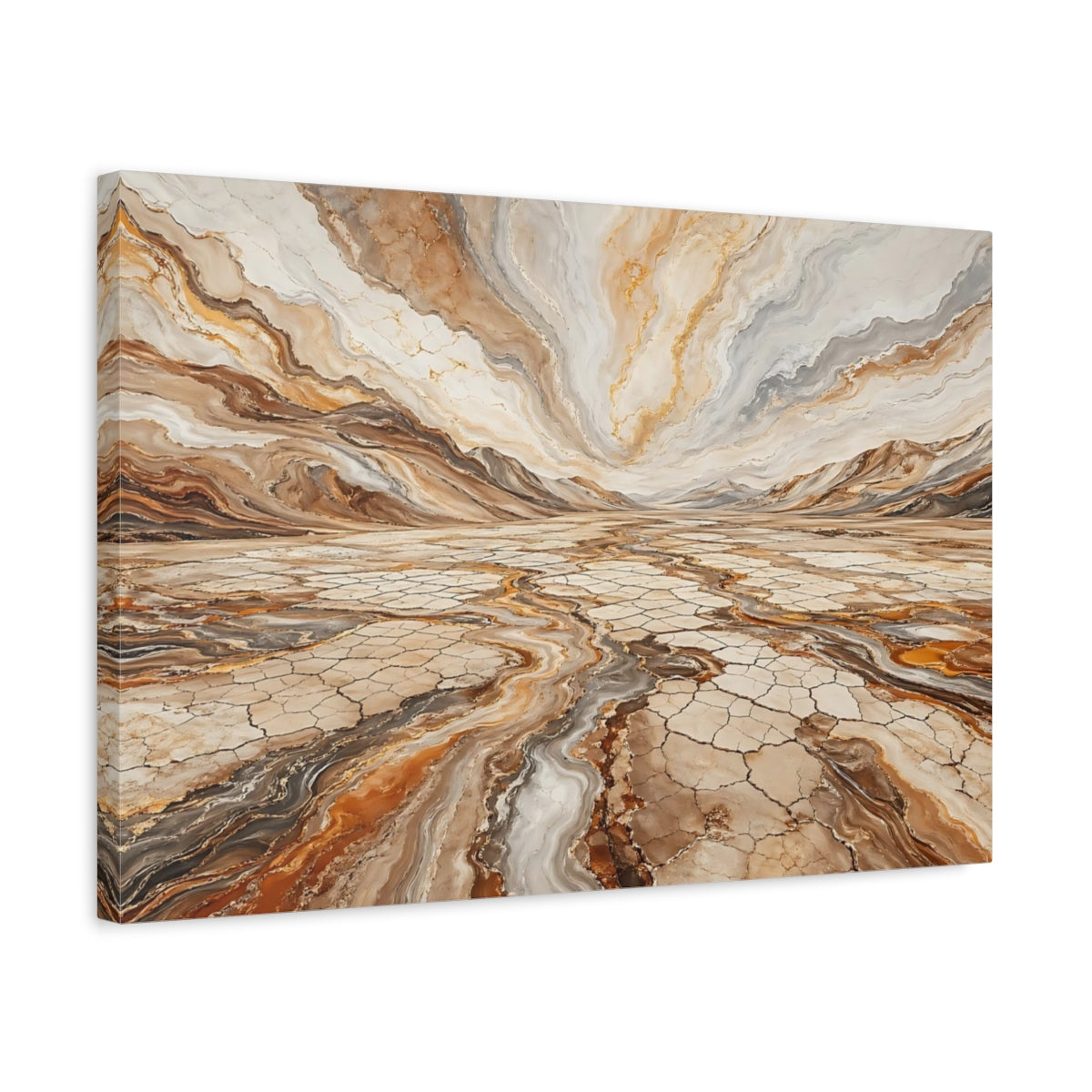 Side Mockup 3. Nature Desert Landscape Brown And Gold shown as stretched canvas wall art