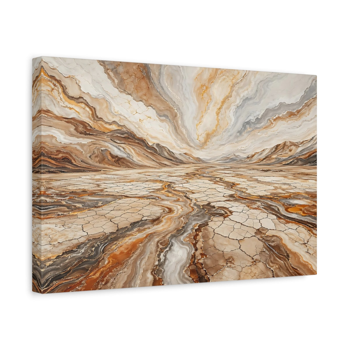 Side Mockup 4. Nature Desert Landscape Brown And Gold shown as stretched canvas wall art