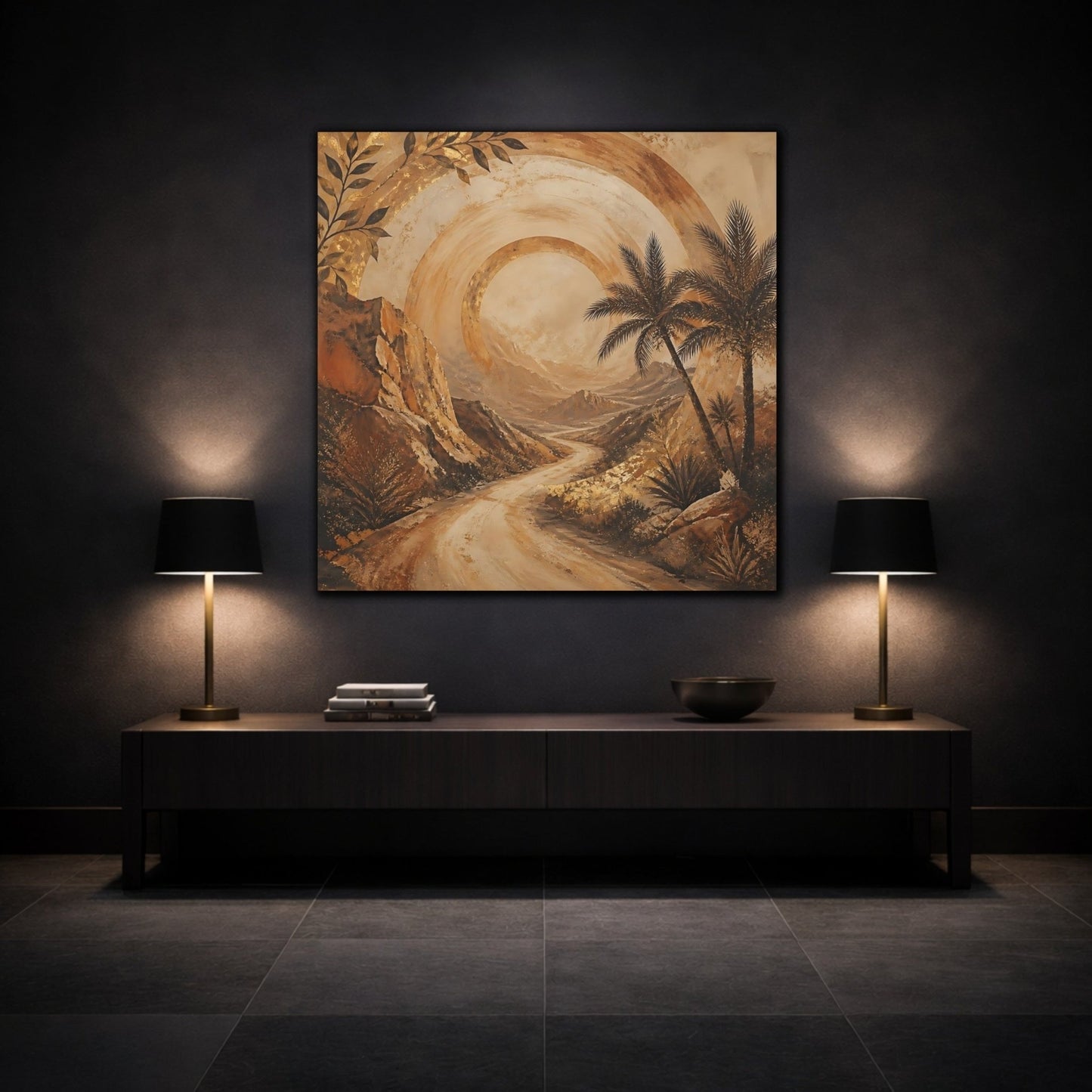 Nature Desert Landscape Brown And Gold Canvas Print – Textured Decor for Living Room, Above Sofa - YesArtYes