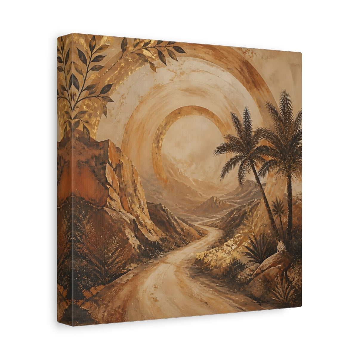 Side Mockup 9. Nature Desert Landscape Brown And Gold shown as canvas print