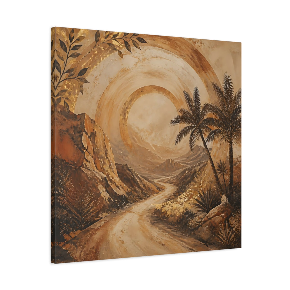 Side Mockup 3. Nature Desert Landscape Brown And Gold shown as canvas print