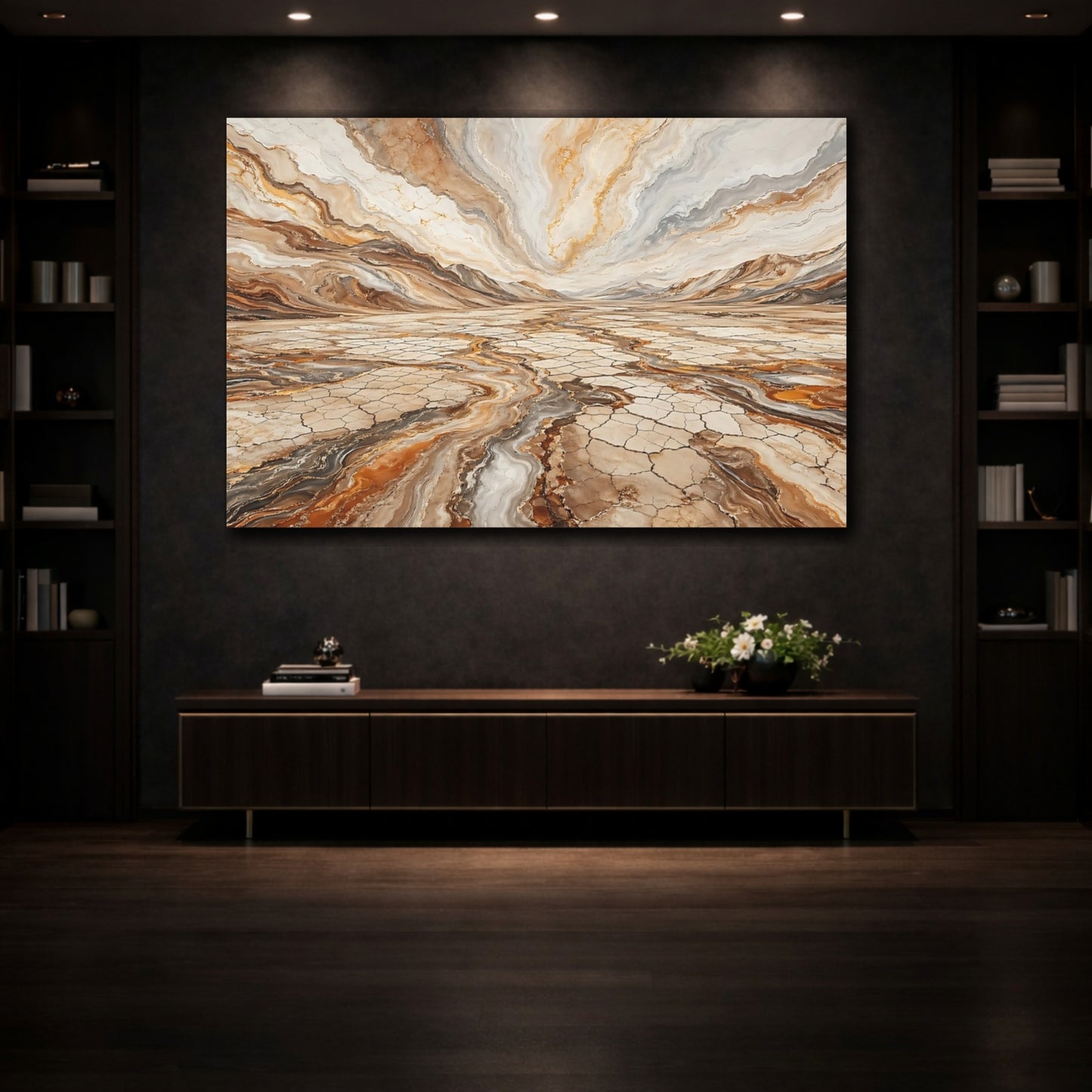 Mockup 3. Nature Desert Landscape Brown And Gold shown as stretched canvas wall art
