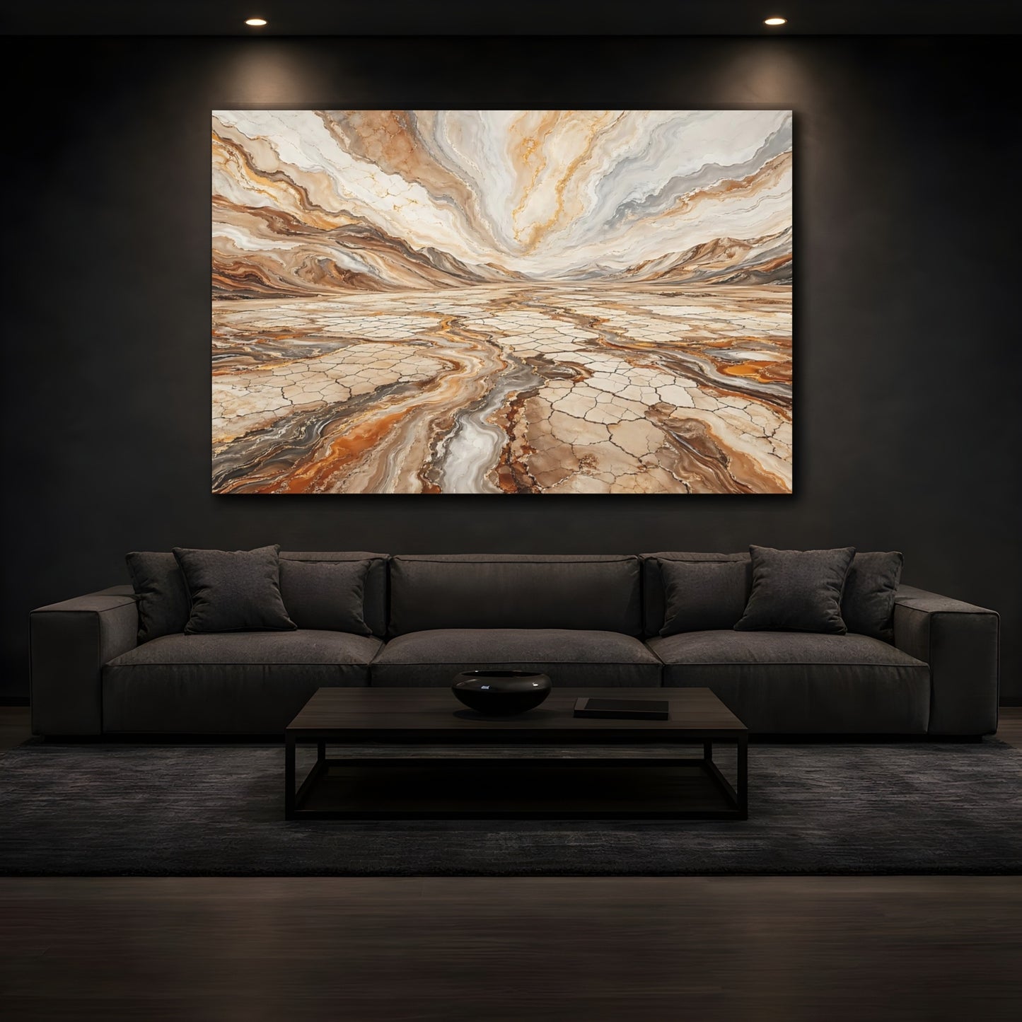 Mockup 4. Nature Desert Landscape Brown And Gold shown as stretched canvas wall art