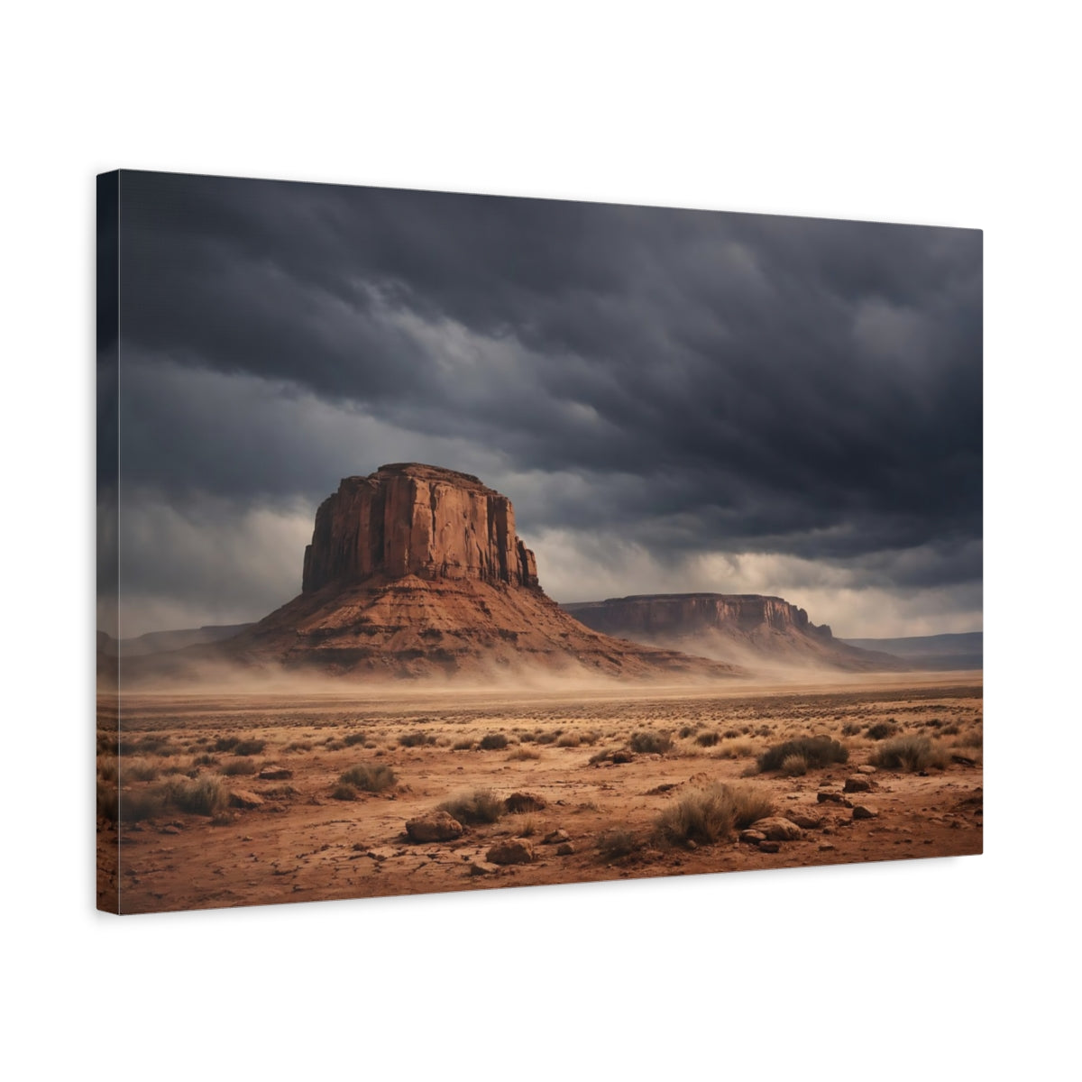 Side Mockup 3. Nature Desert Landscape Brown And Gray shown as stretched canvas wall art