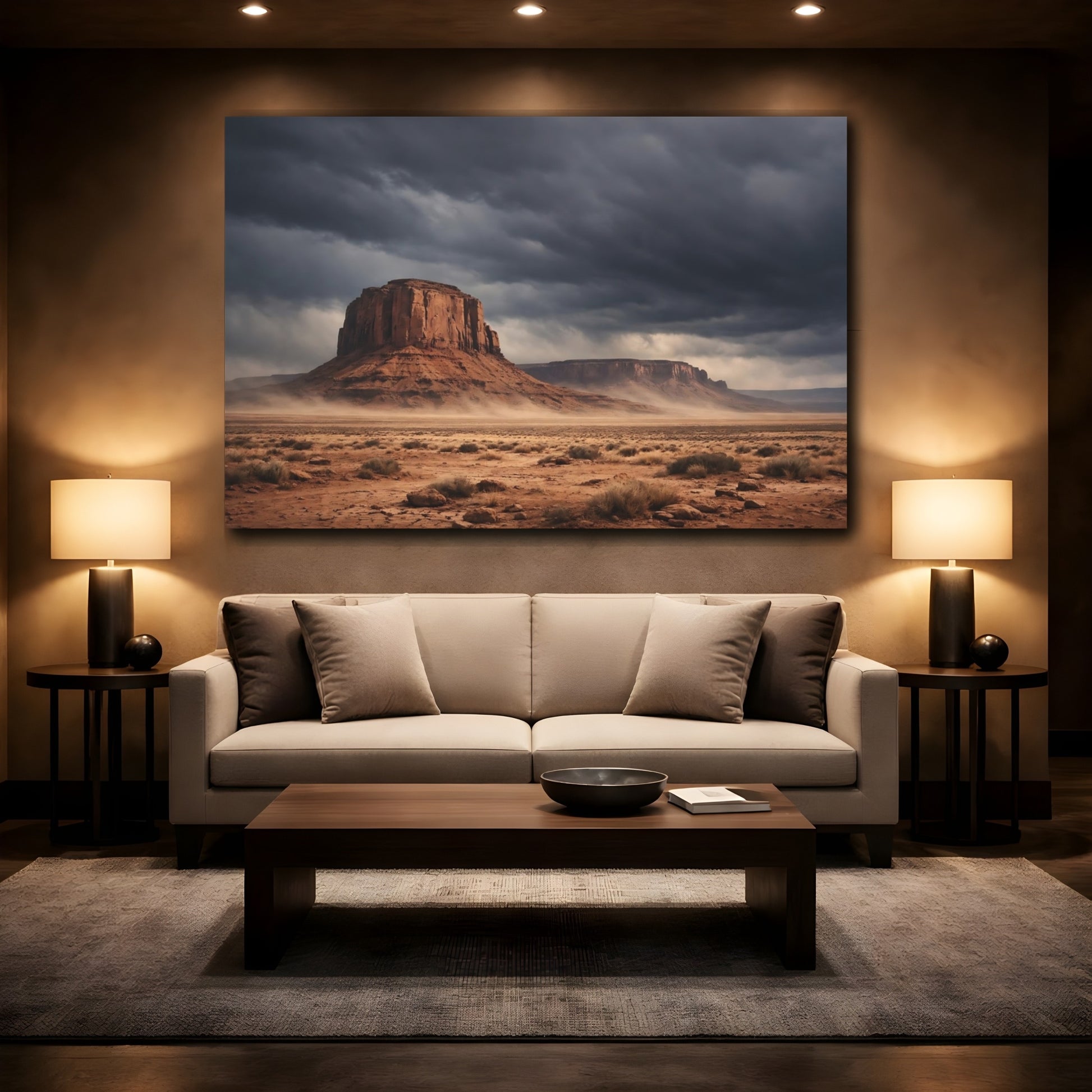 Mockup 3. Nature Desert Landscape Brown And Gray shown as stretched canvas wall art