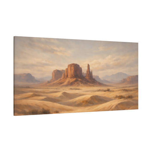 Main Mockup. Nature Desert Landscape Brown And Orange shown as stretched canvas wall art