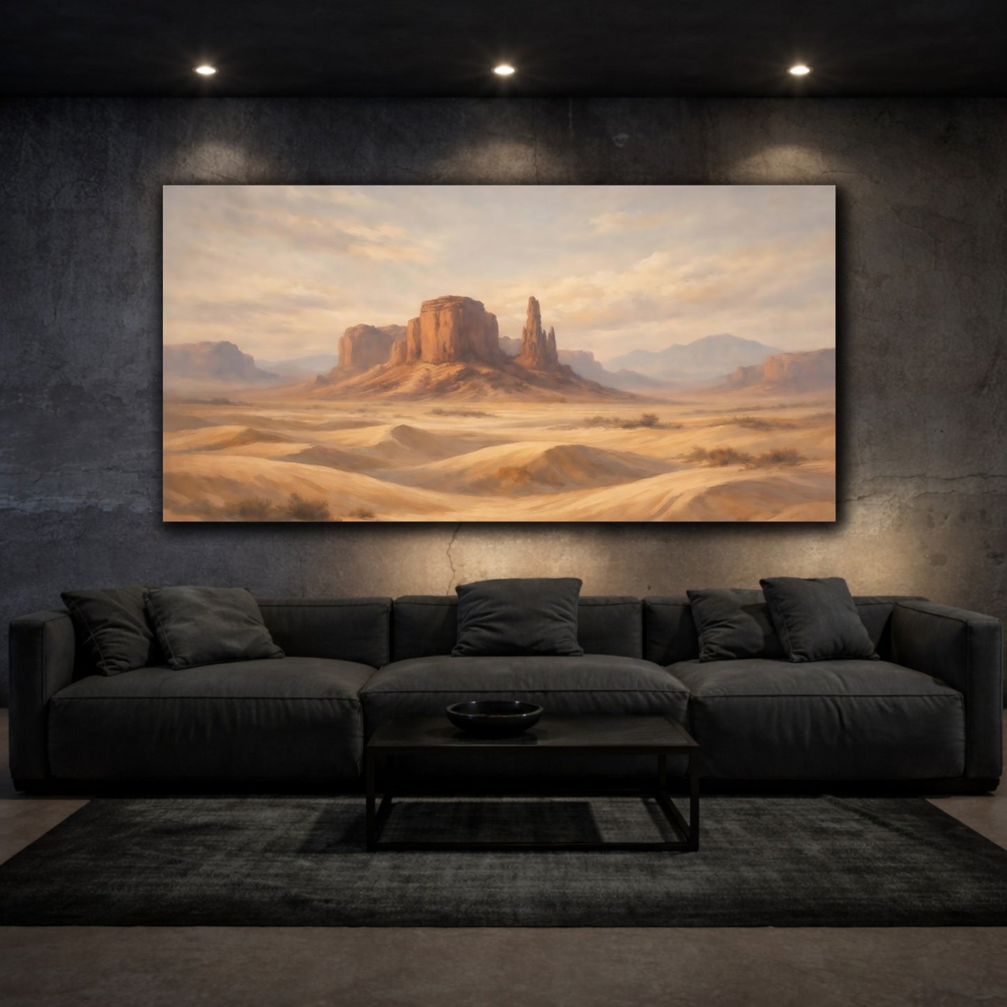 Mockup 2. Nature Desert Landscape Brown And Orange shown as stretched canvas wall art
