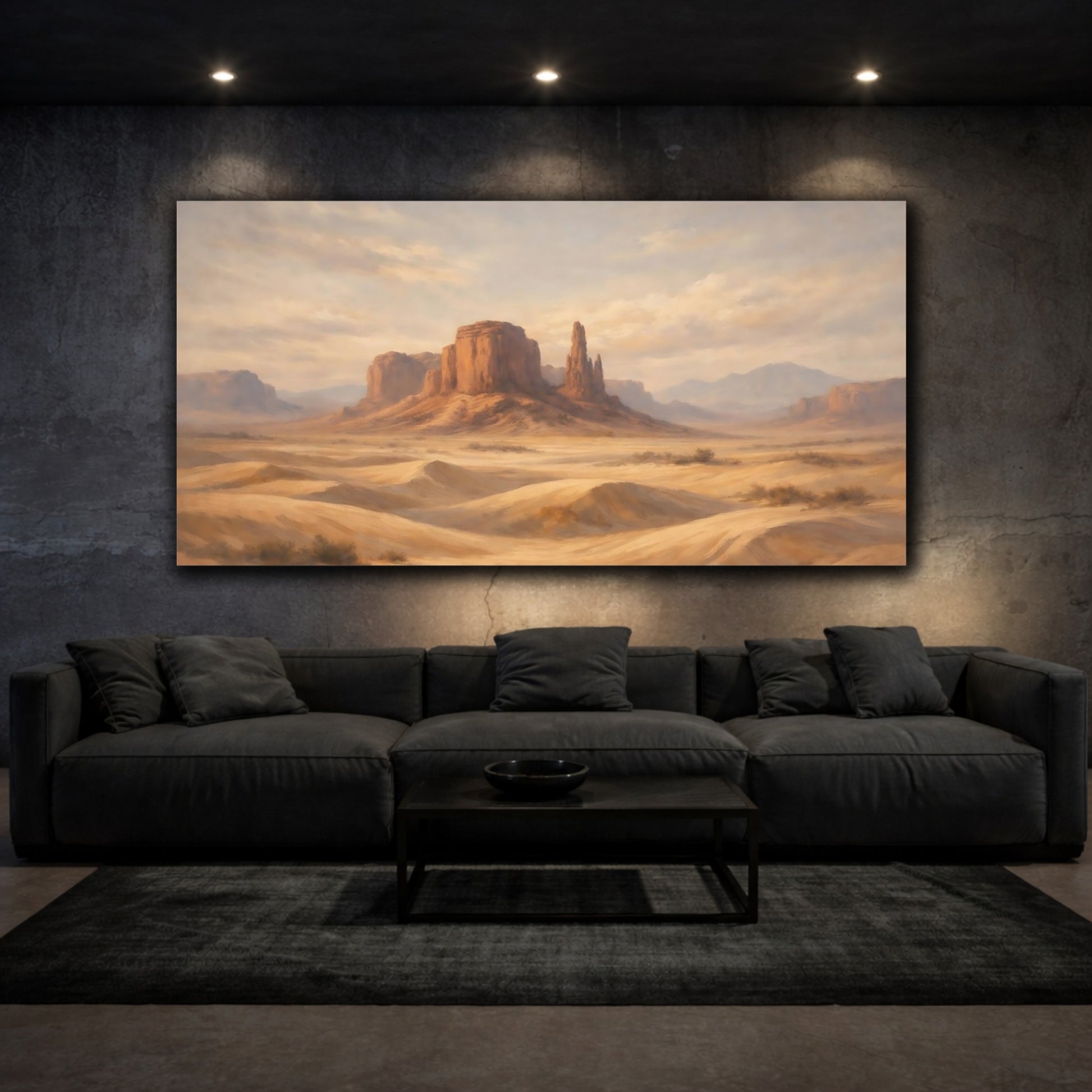 Mockup 2. Nature Desert Landscape Brown And Orange shown as stretched canvas wall art
