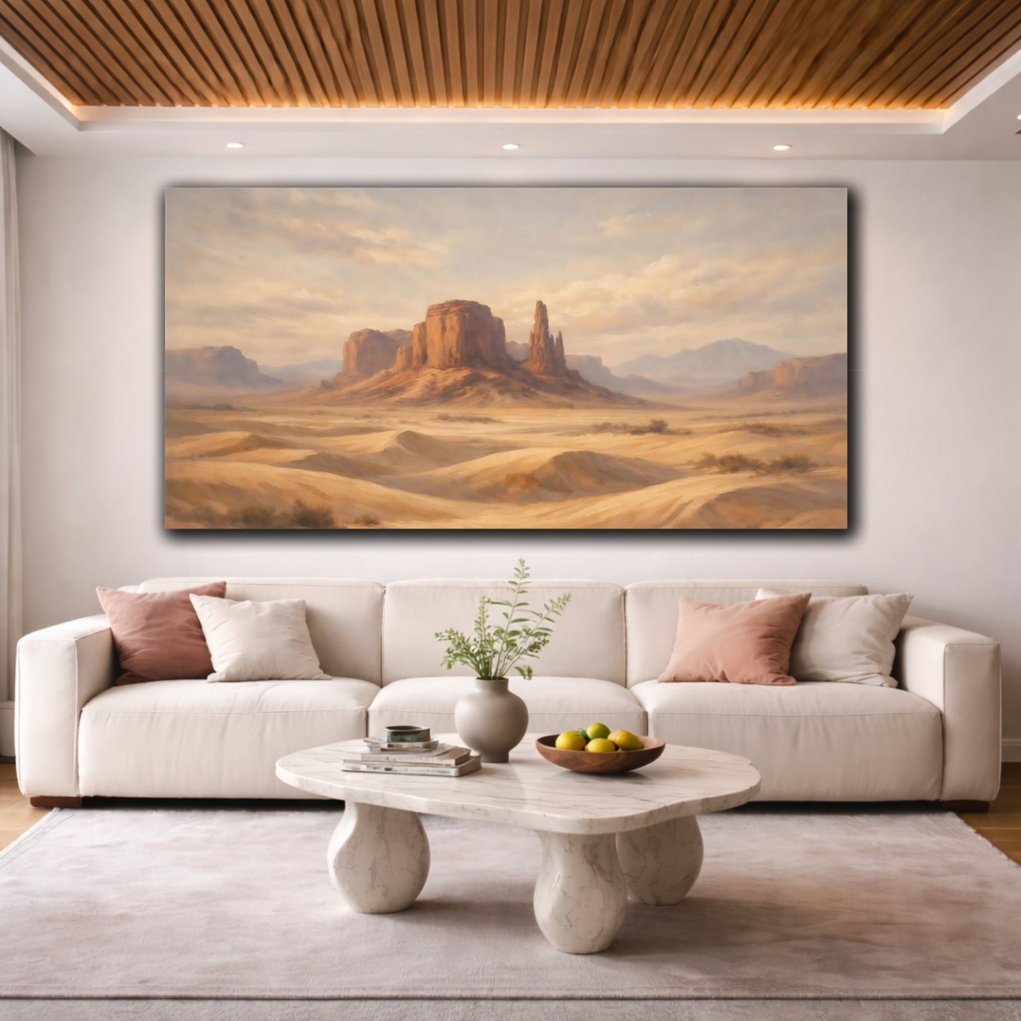 Mockup 3. Nature Desert Landscape Brown And Orange shown as stretched canvas wall art