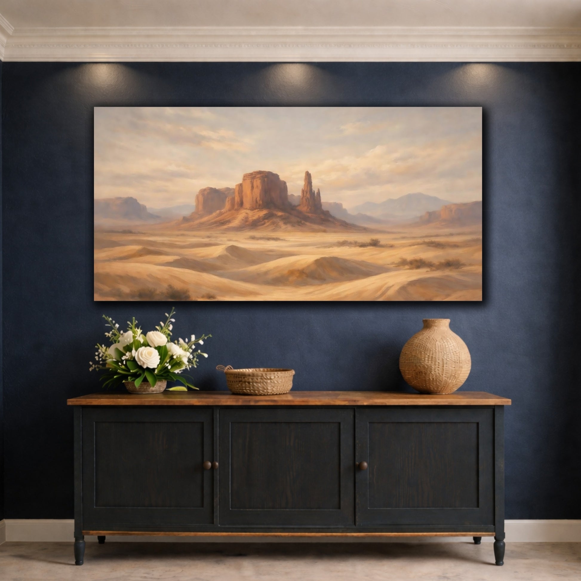 Mockup 4. Nature Desert Landscape Brown And Orange shown as stretched canvas wall art