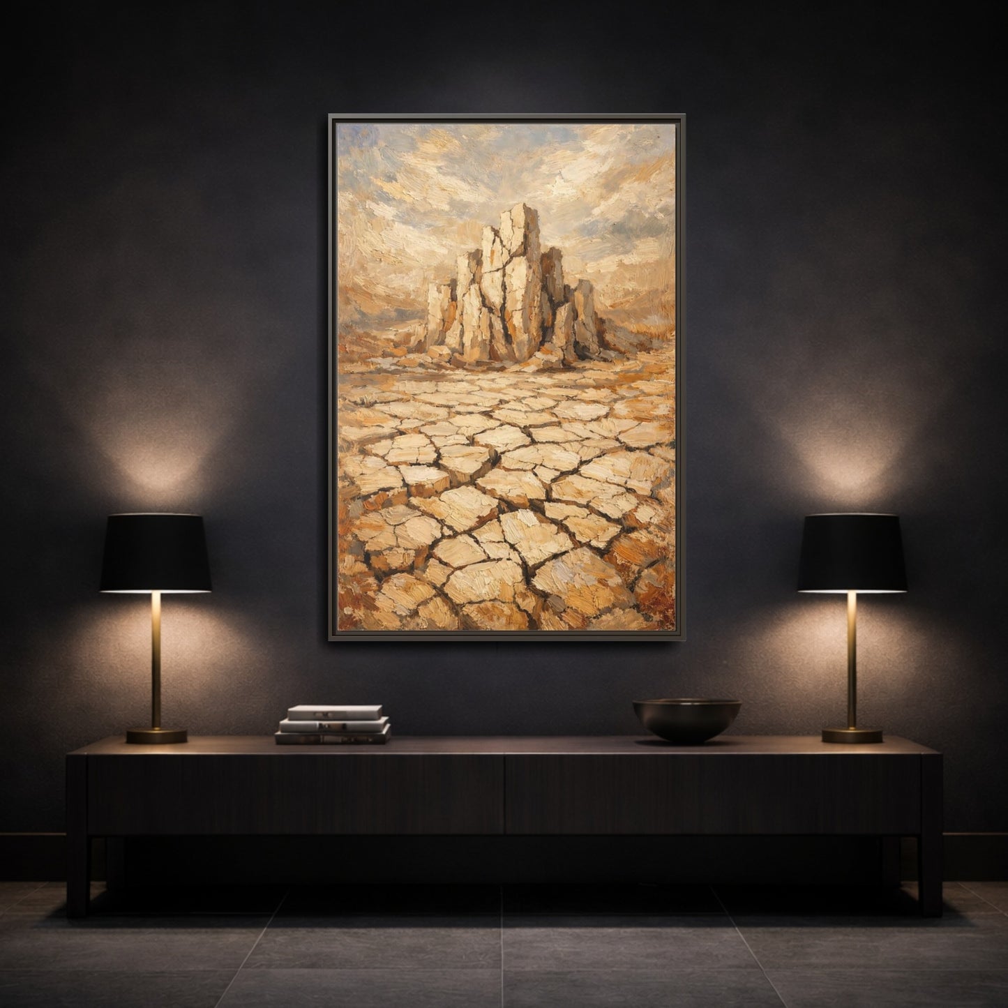 Mockup 2. Nature Desert Landscape Brown And Tan Desert shown as stretched canvas wall art