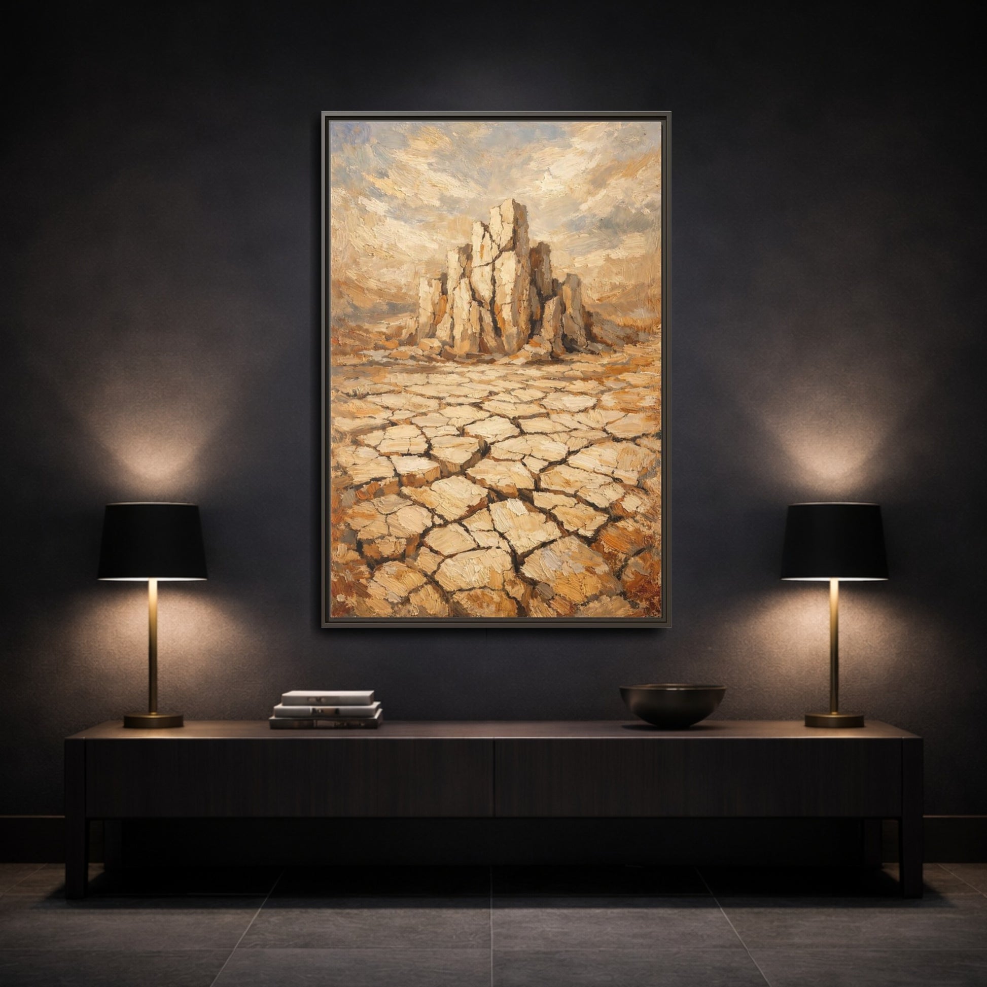 Mockup 2. Nature Desert Landscape Brown And Tan Desert shown as stretched canvas wall art