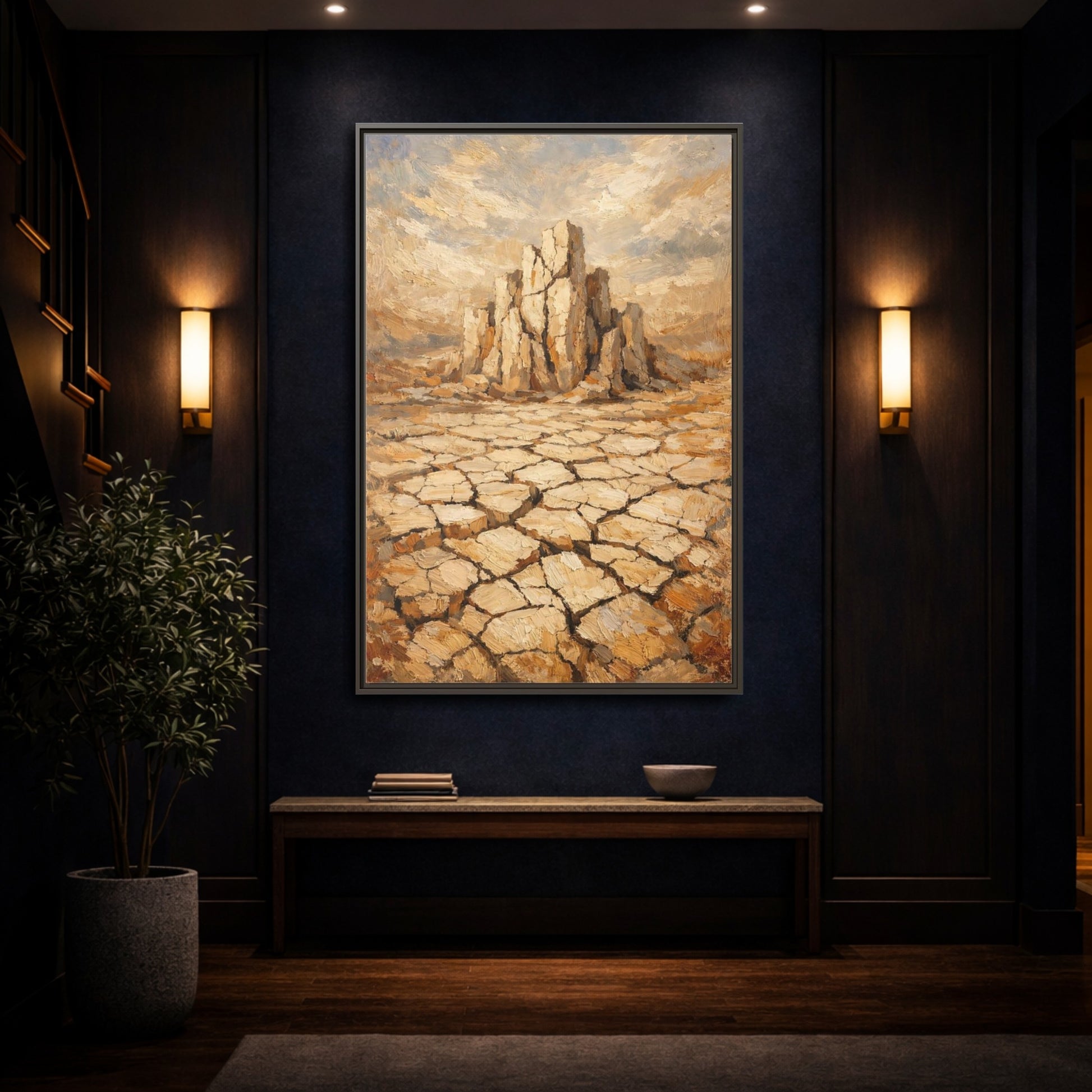 Mockup 3. Nature Desert Landscape Brown And Tan Desert shown as stretched canvas wall art