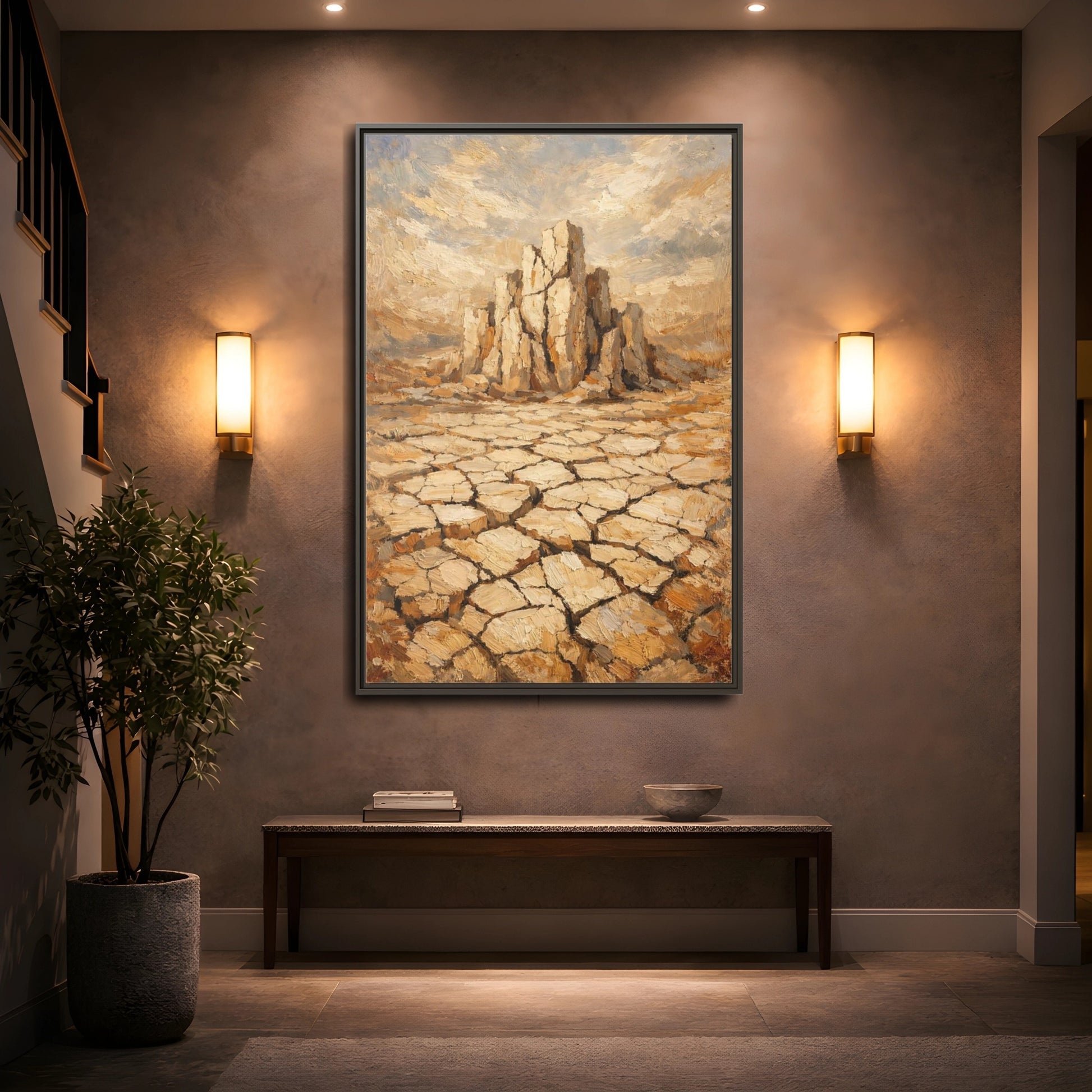 Mockup 4. Nature Desert Landscape Brown And Tan Desert shown as stretched canvas wall art