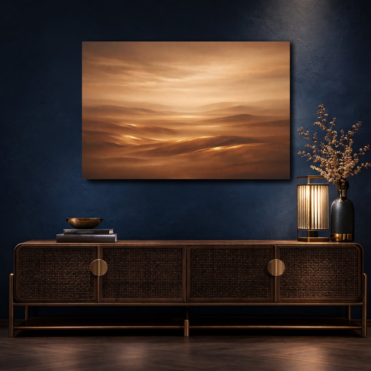 Mockup 4. Nature Desert Landscape Brown Gold Landscape shown as stretched canvas wall art