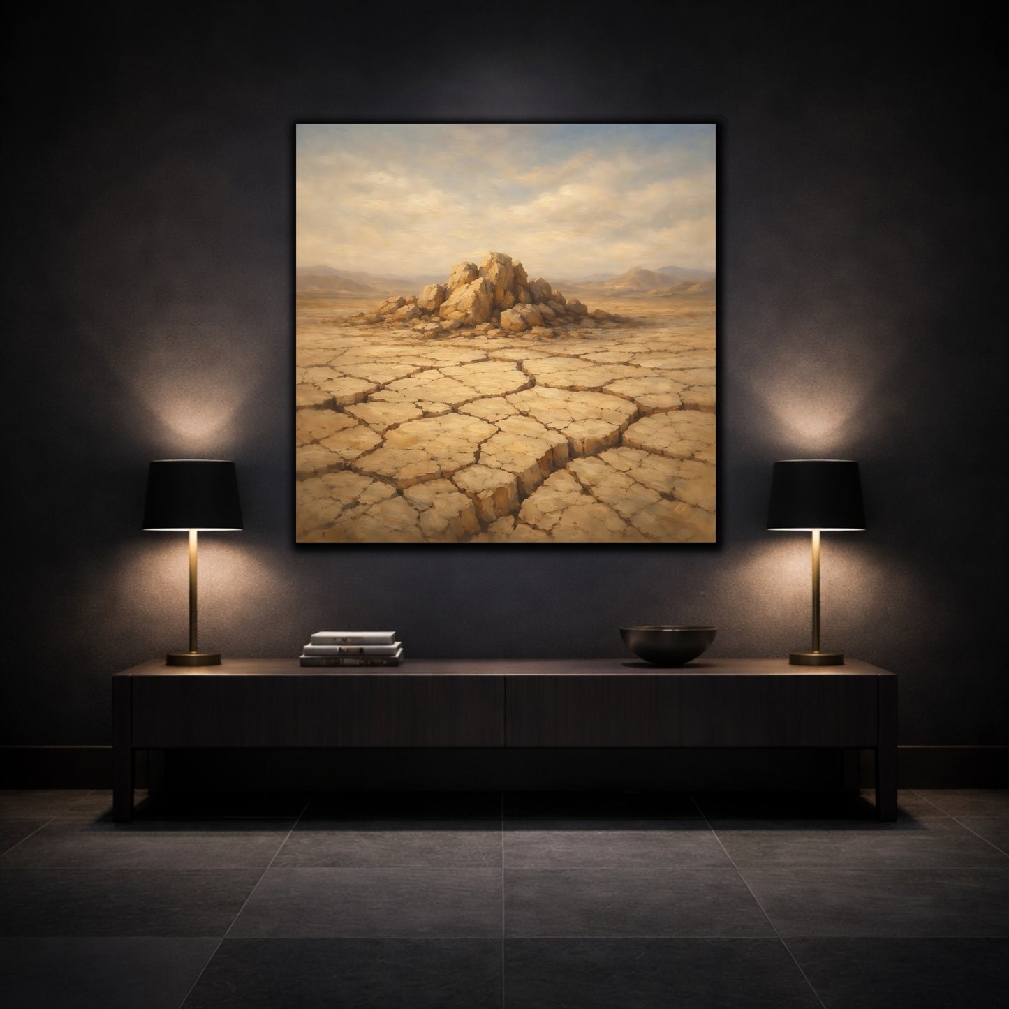 Mockup 3. Nature Desert Landscape Brown Landscape shown as stretched canvas wall art