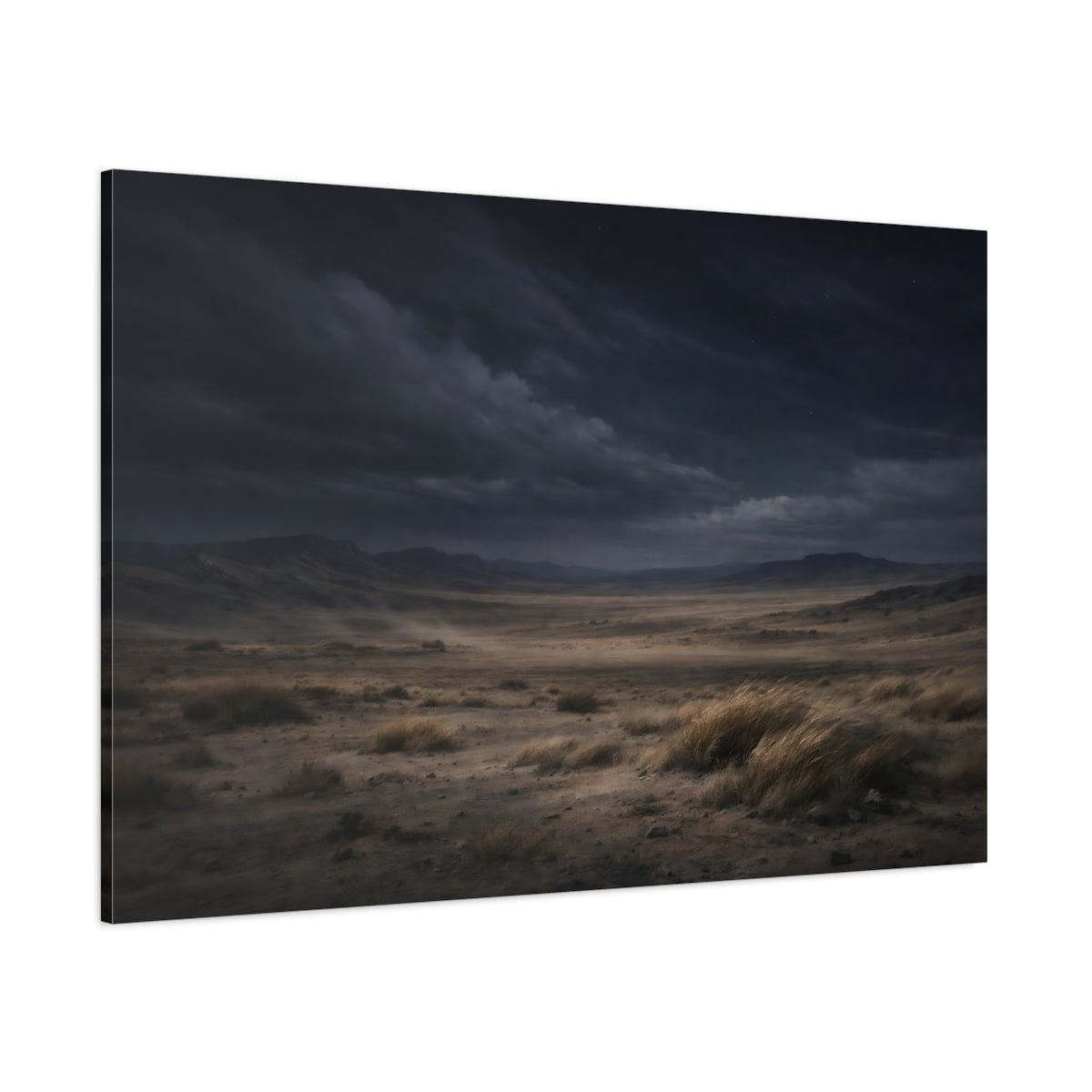 Side Mockup 1. Nature Desert Landscape Dark Desert Landscape shown as stretched canvas wall art