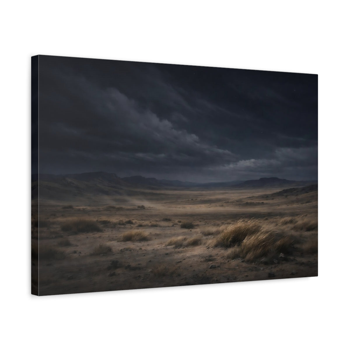 Side Mockup 3. Nature Desert Landscape Dark Desert Landscape shown as stretched canvas wall art