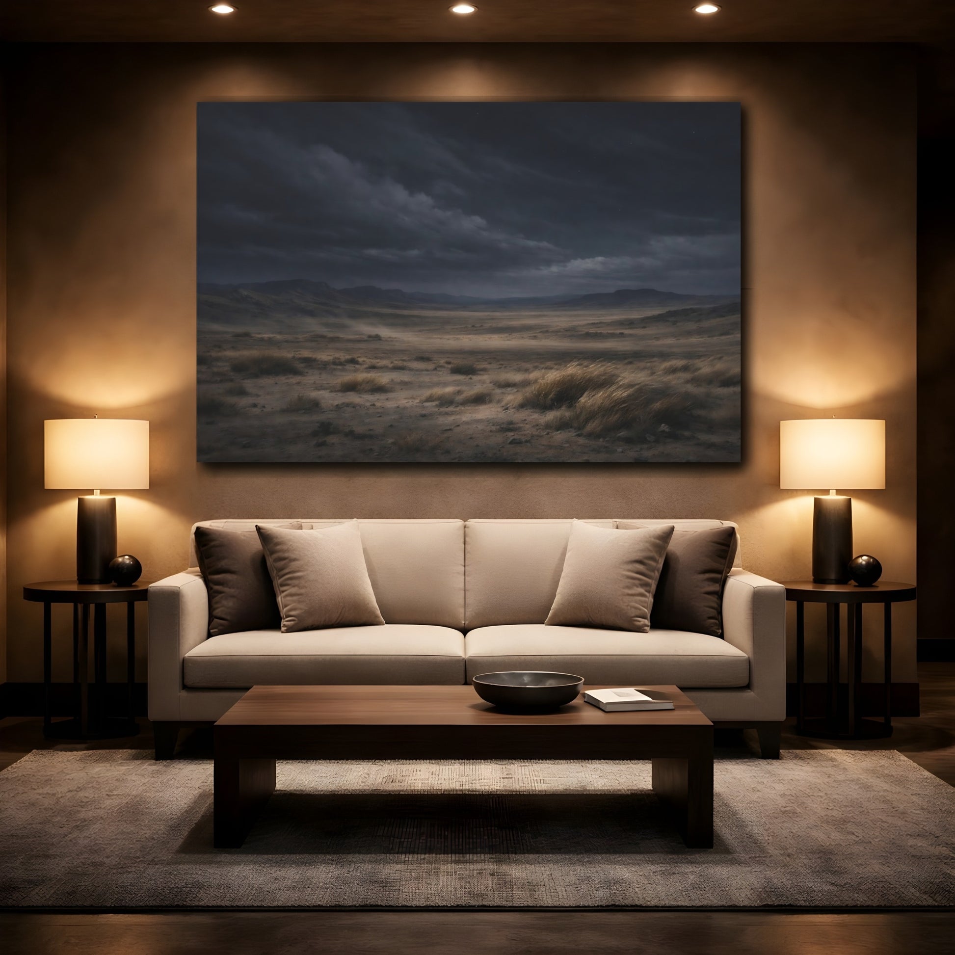Mockup 2. Nature Desert Landscape Dark Desert Landscape shown as stretched canvas wall art