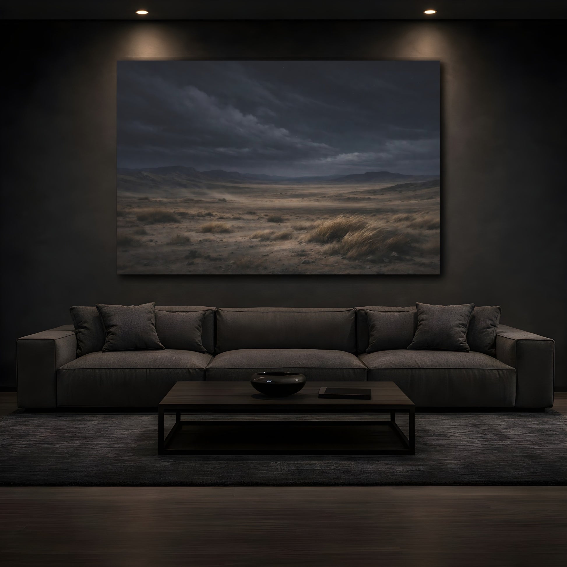 Mockup 4. Nature Desert Landscape Dark Desert Landscape shown as stretched canvas wall art