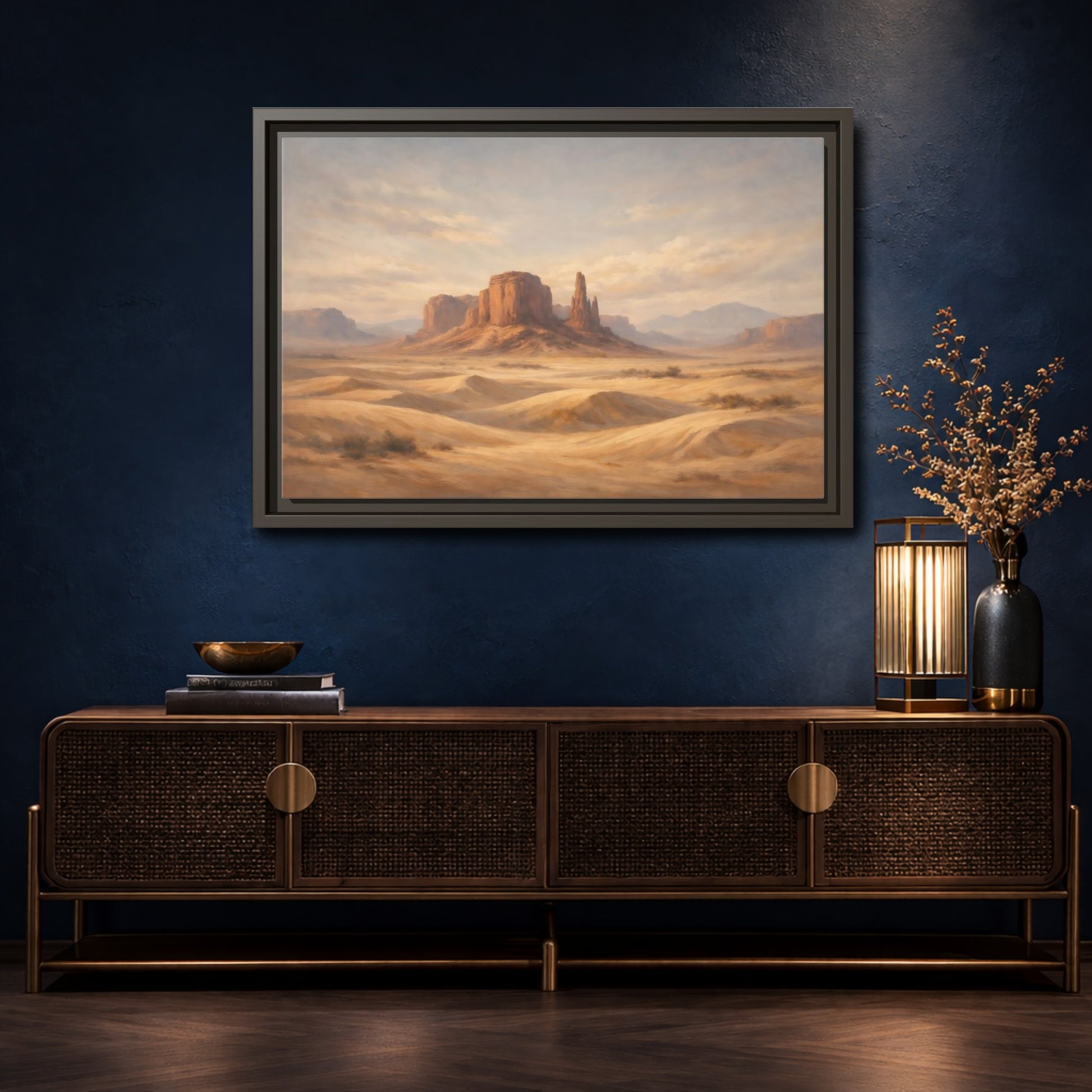 Mockup 4. Nature Desert Landscape Desert Landscape Warm Tones shown as stretched canvas wall art