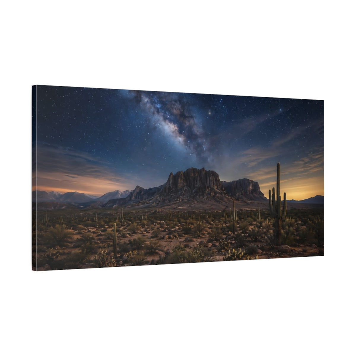 Main Mockup. Nature Desert Landscape Desert Night Sky shown as stretched canvas wall art