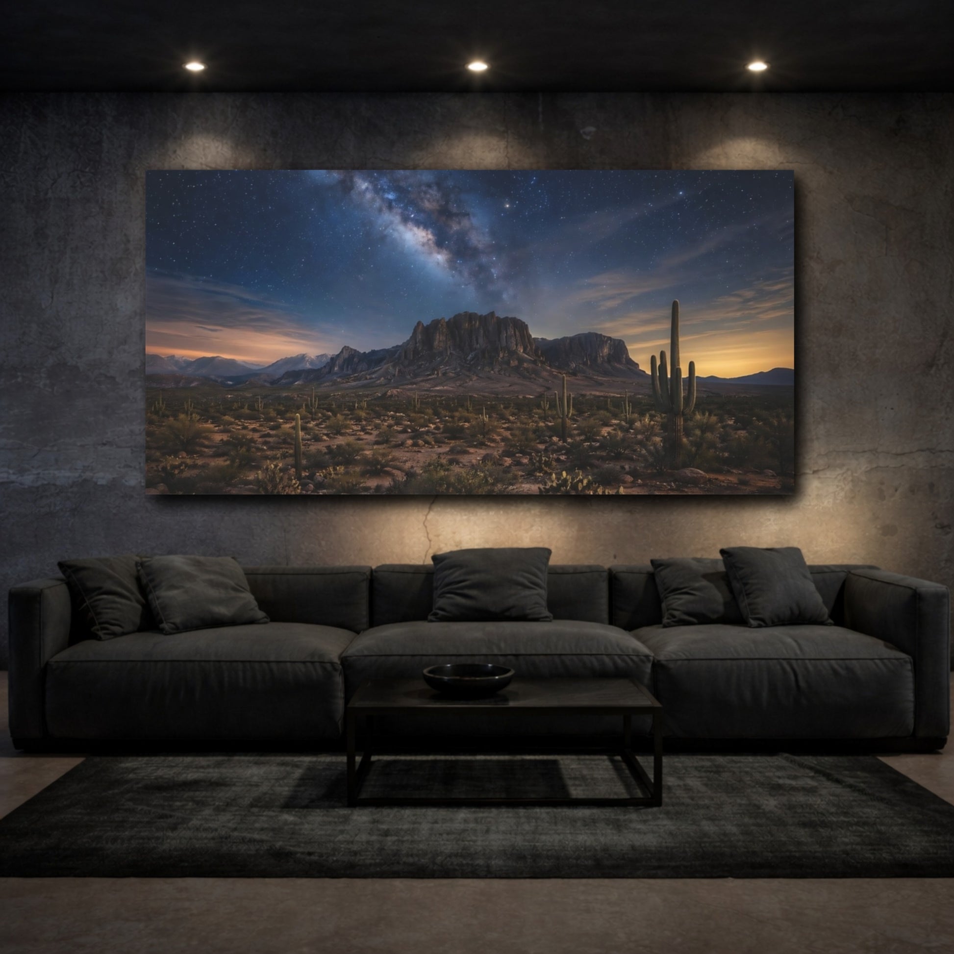Mockup 2. Nature Desert Landscape Desert Night Sky shown as stretched canvas wall art