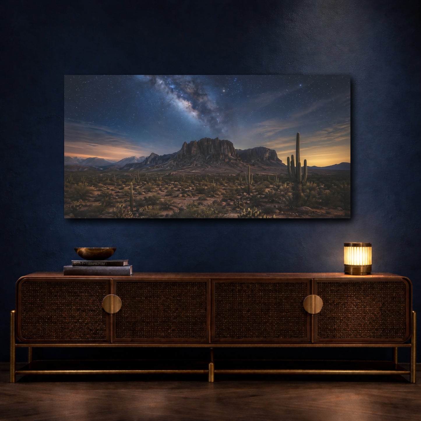 Mockup 4. Nature Desert Landscape Desert Night Sky shown as stretched canvas wall art