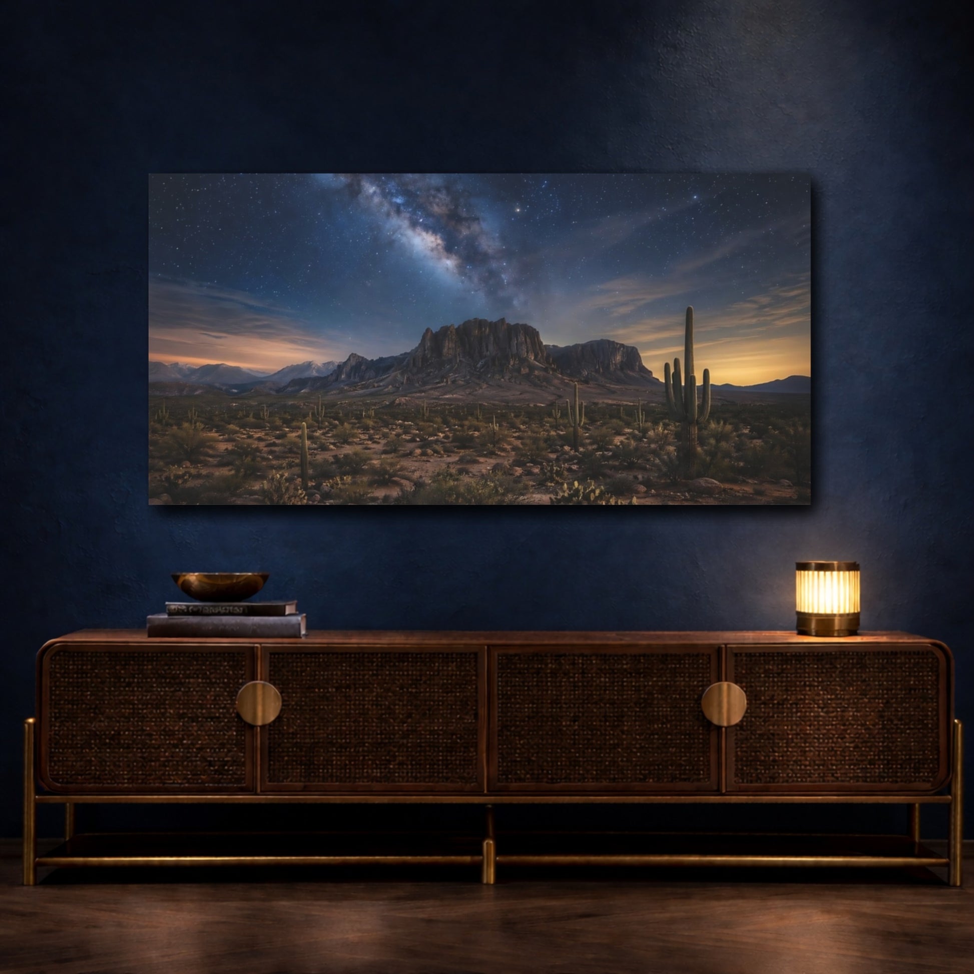 Mockup 4. Nature Desert Landscape Desert Night Sky shown as stretched canvas wall art