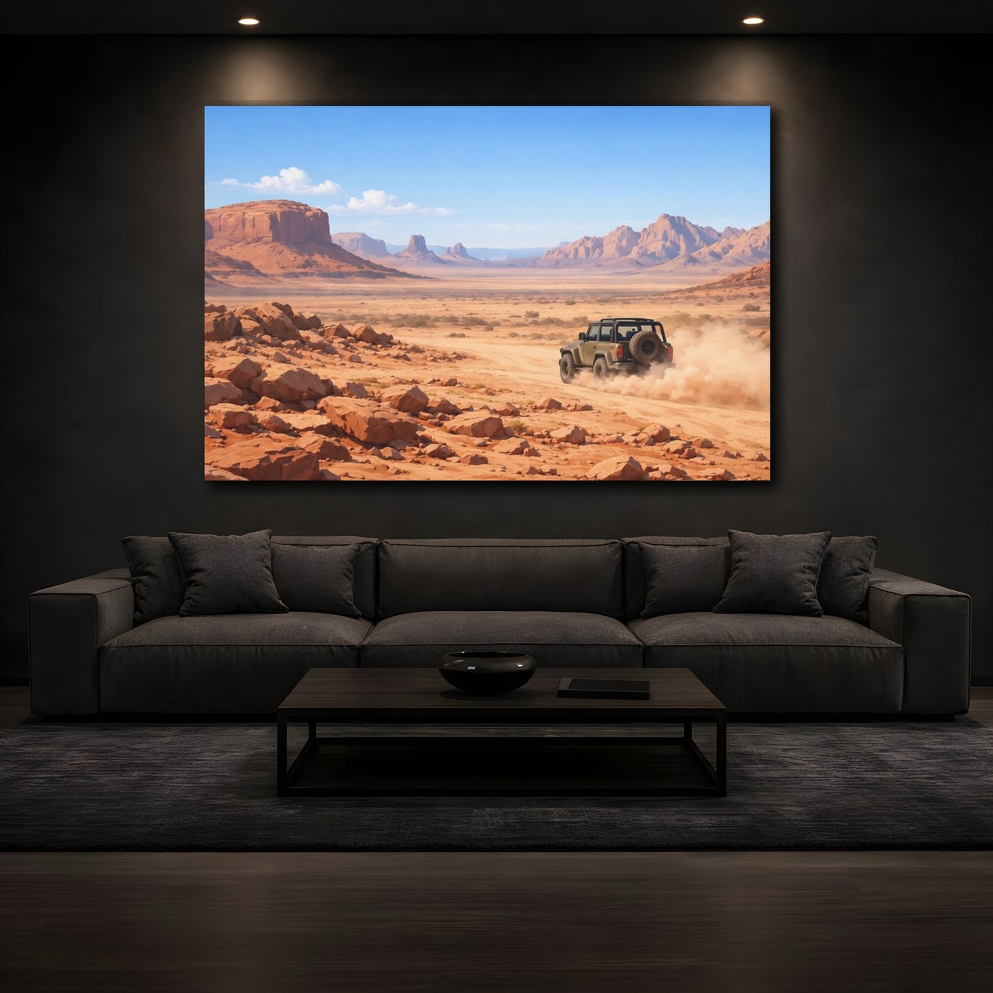 Mockup 2. Nature Desert Landscape Desert Off-Road shown as stretched canvas wall art