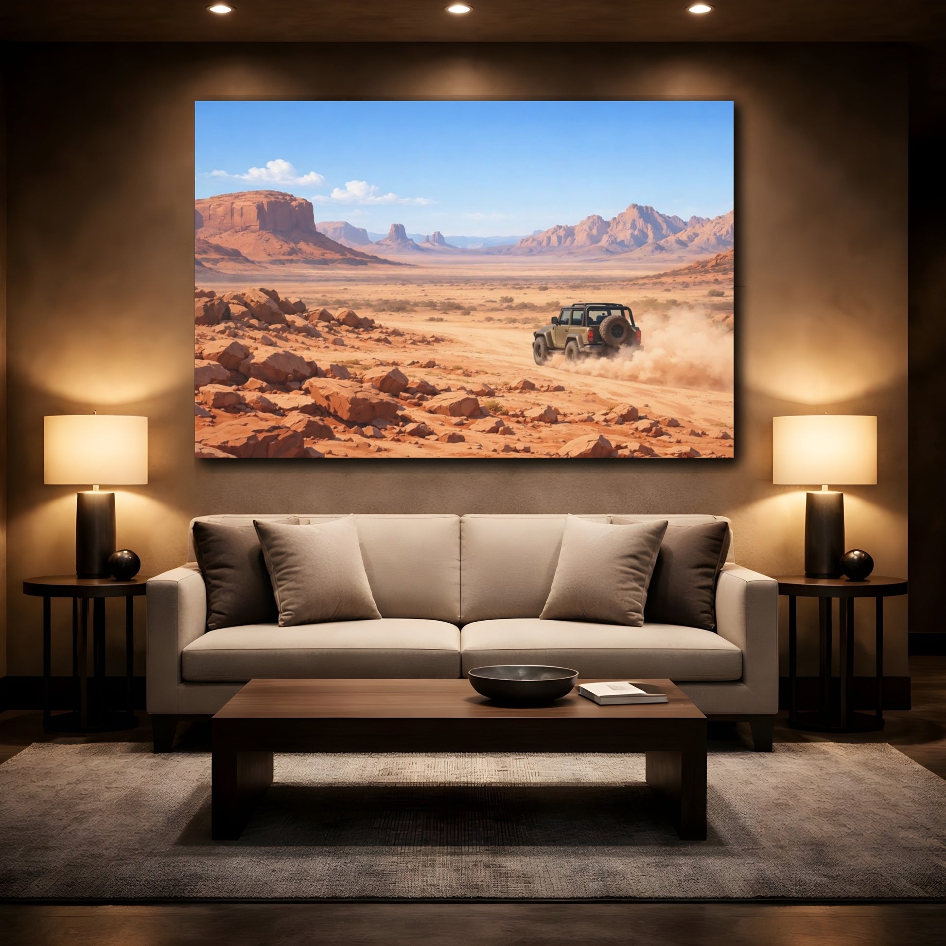 Mockup 3. Nature Desert Landscape Desert Off-Road shown as stretched canvas wall art