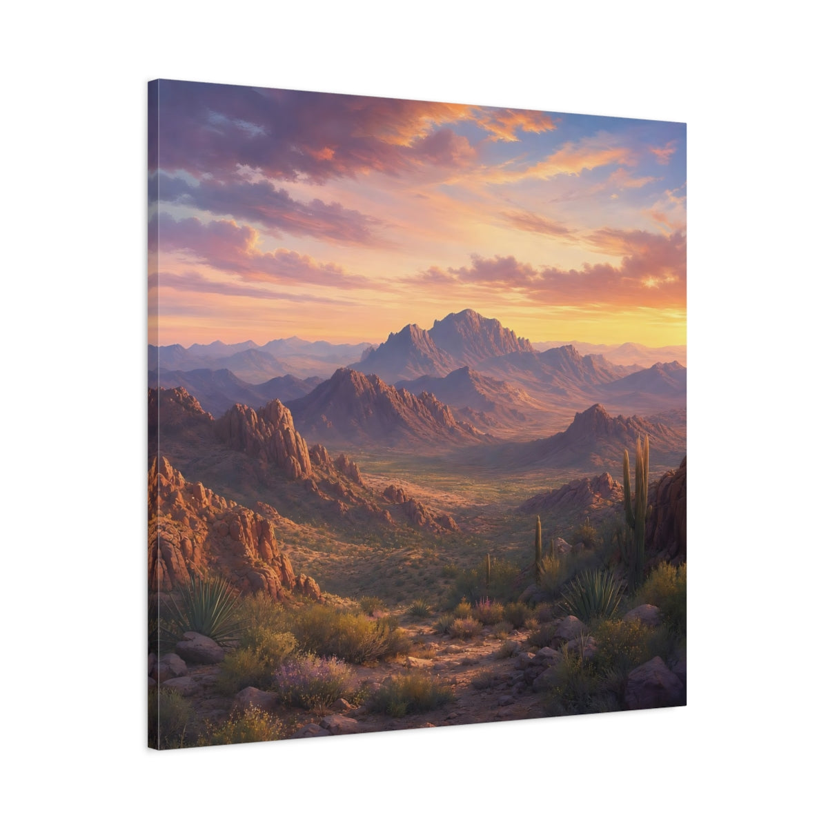 Main Mockup. Nature Desert Landscape Desert Sunset shown as stretched canvas wall art