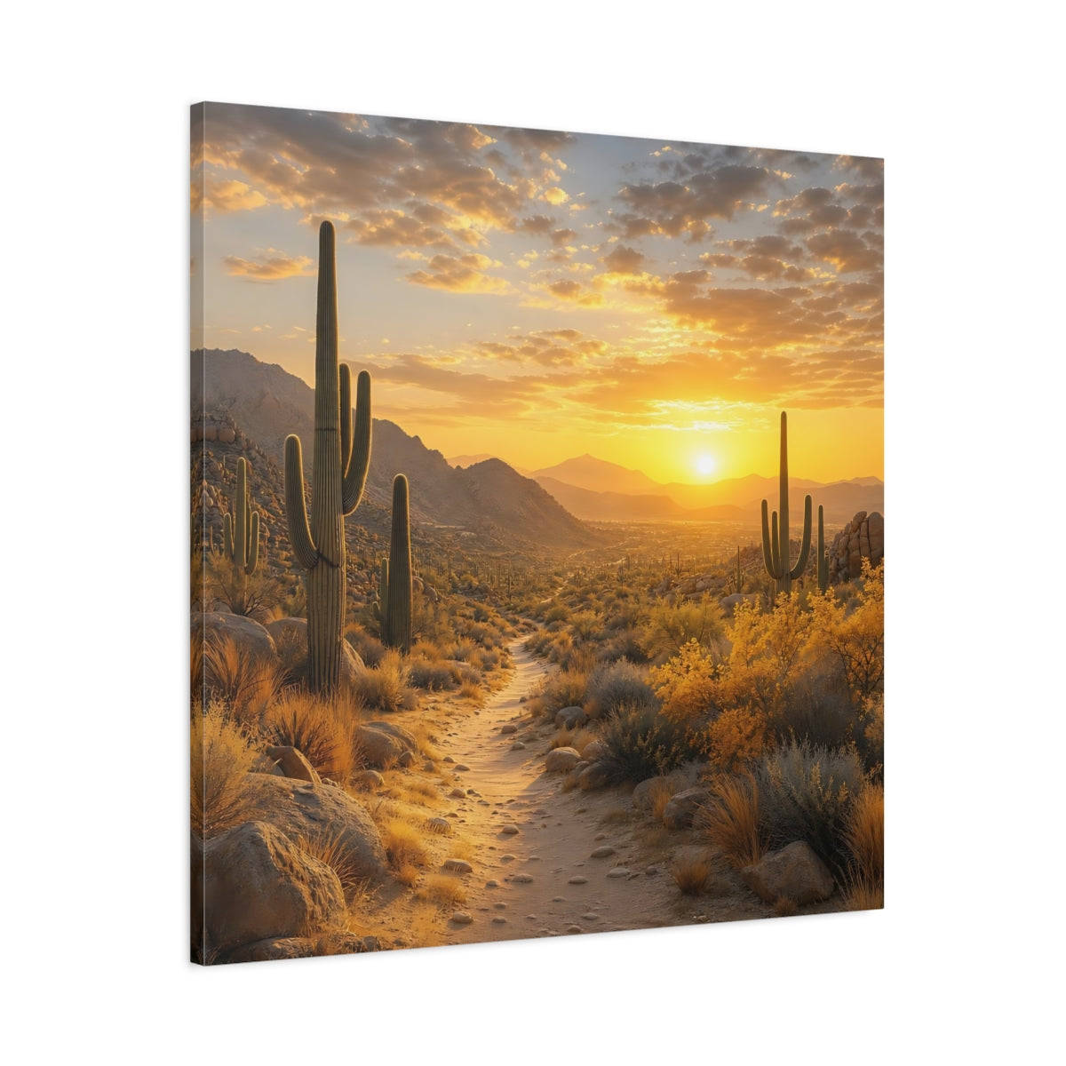 Main Mockup. Nature Desert Landscape Desert Sunset shown as stretched canvas wall art