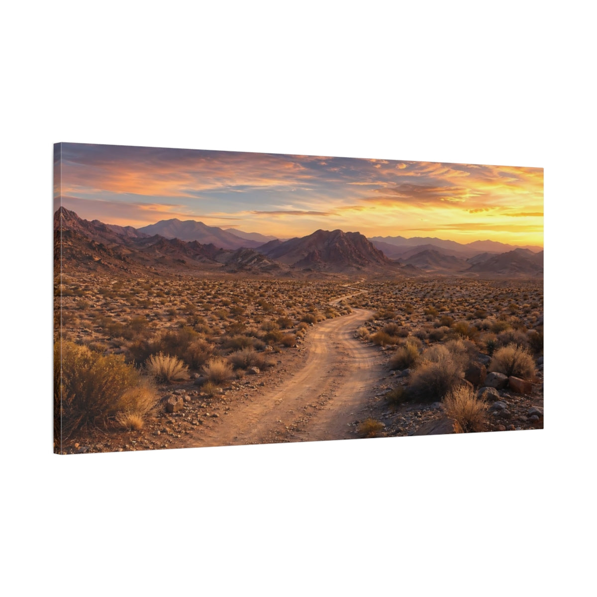 Main Mockup. Nature Desert Landscape Desert Sunset shown as stretched canvas wall art