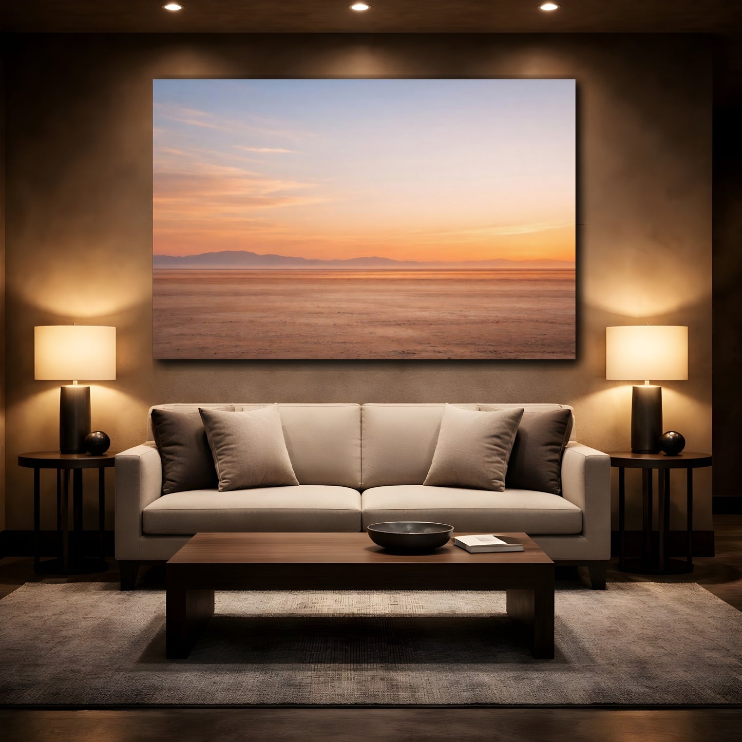 Mockup 2. Nature Desert Landscape Desert Sunset shown as stretched canvas wall art