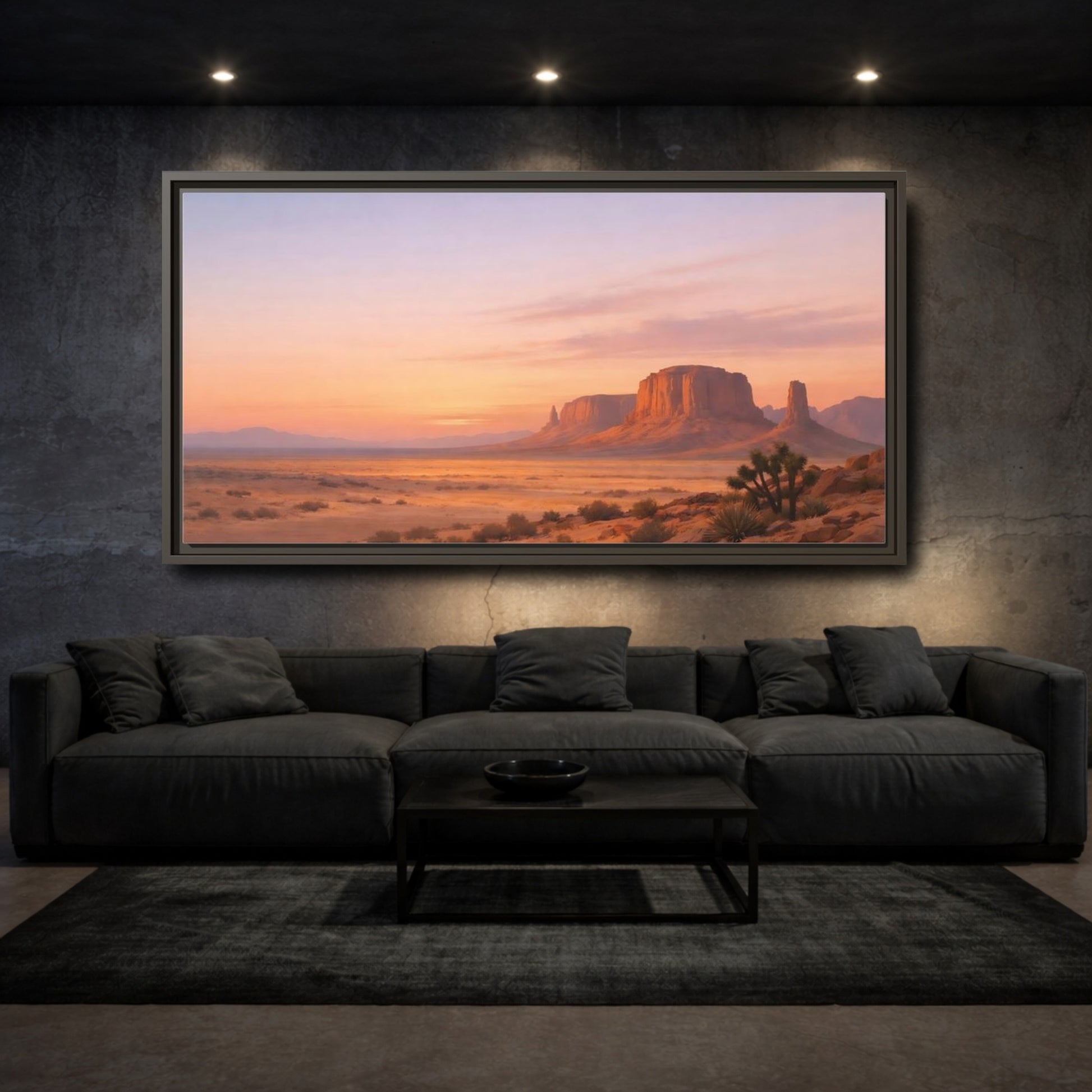 Mockup 2. Nature Desert Landscape Desert Sunset shown as stretched canvas wall art