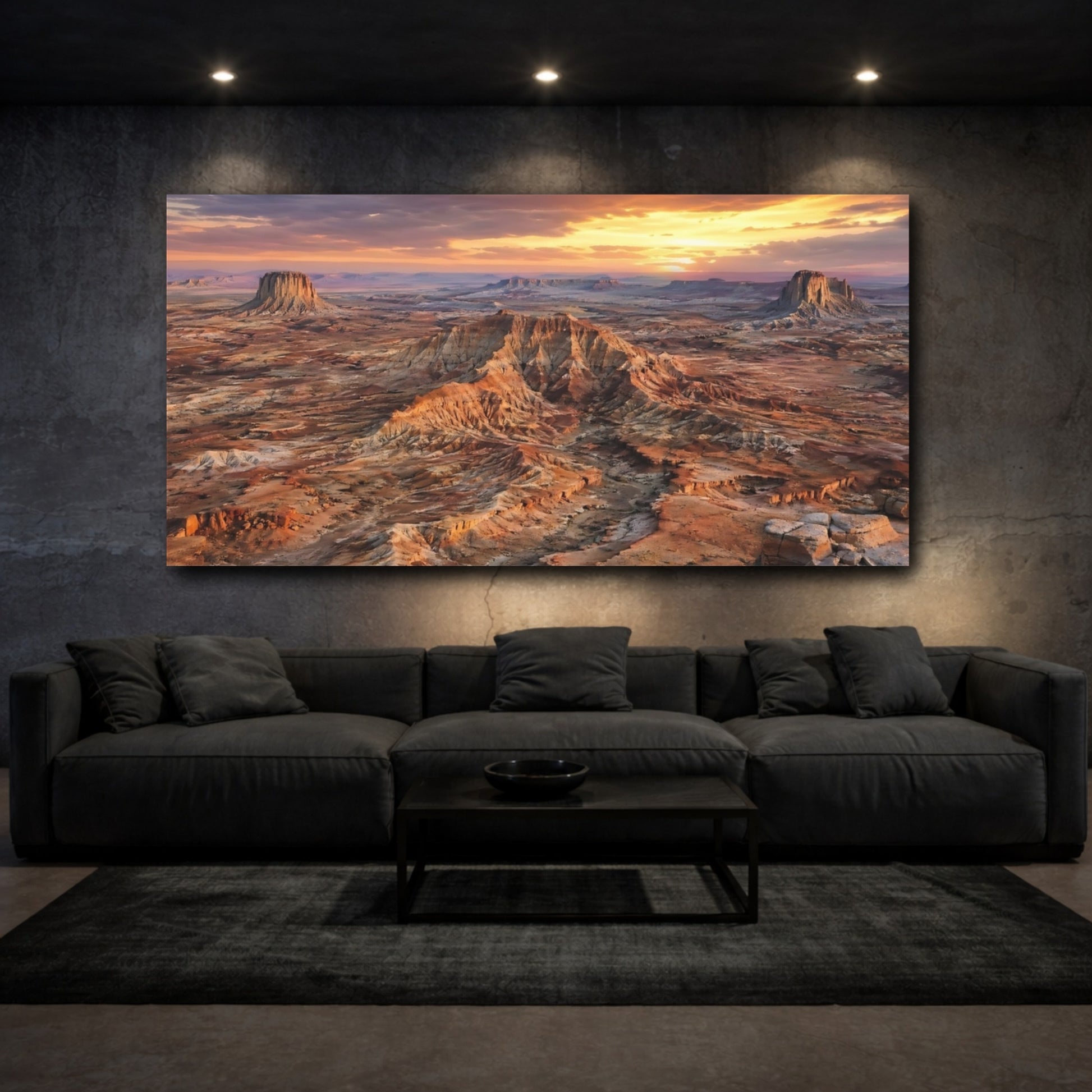 Mockup 2. Nature Desert Landscape Desert Sunset shown as stretched canvas wall art