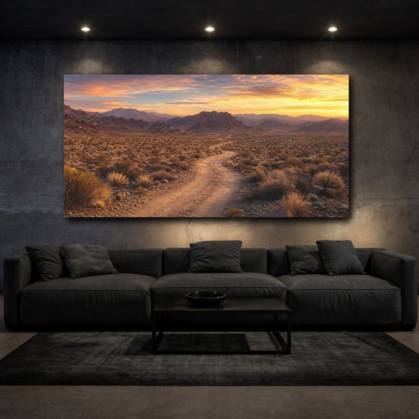 Mockup 2. Nature Desert Landscape Desert Sunset shown as stretched canvas wall art