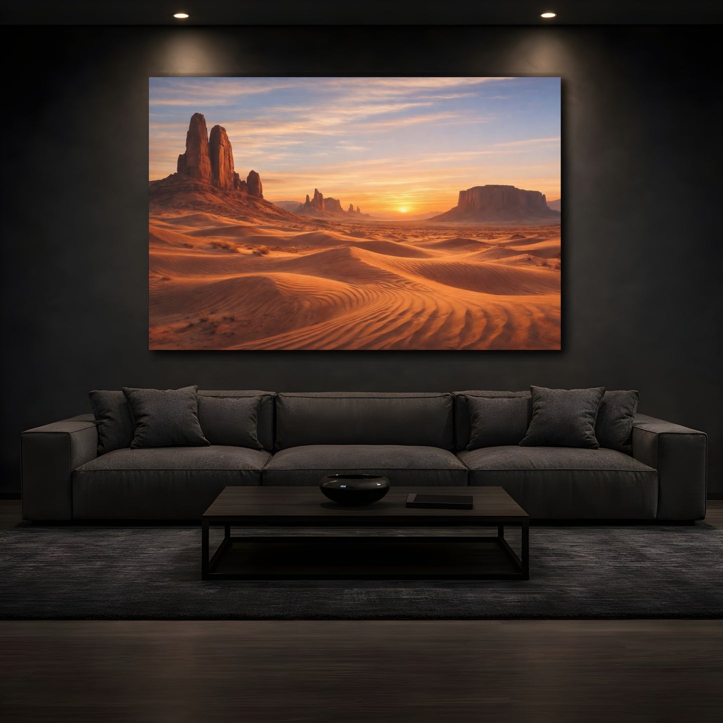 Mockup 2. Nature Desert Landscape Desert Sunset shown as stretched canvas wall art