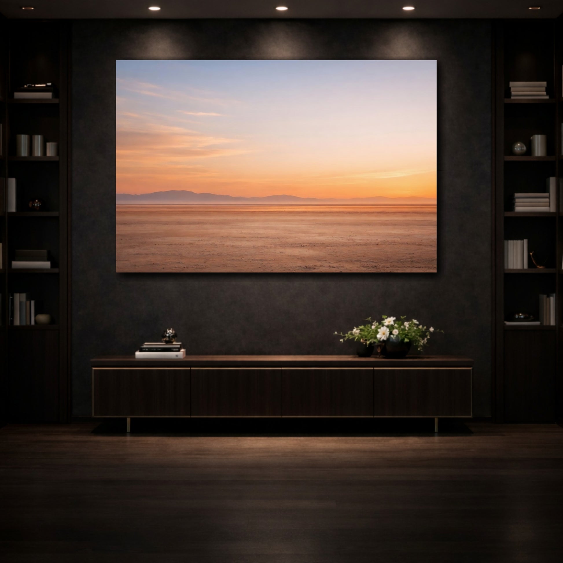 Mockup 3. Nature Desert Landscape Desert Sunset shown as stretched canvas wall art