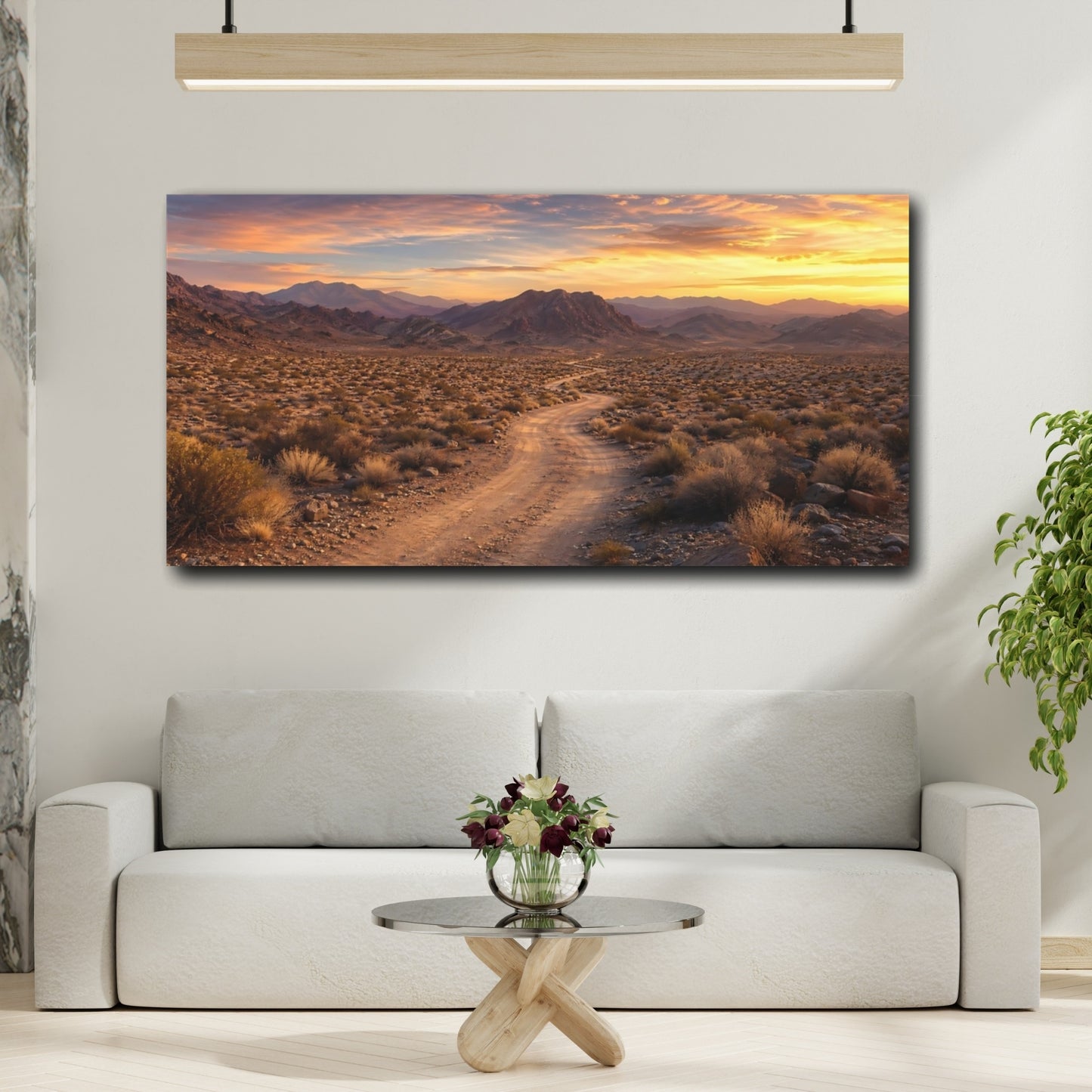 Mockup 3. Nature Desert Landscape Desert Sunset shown as stretched canvas wall art