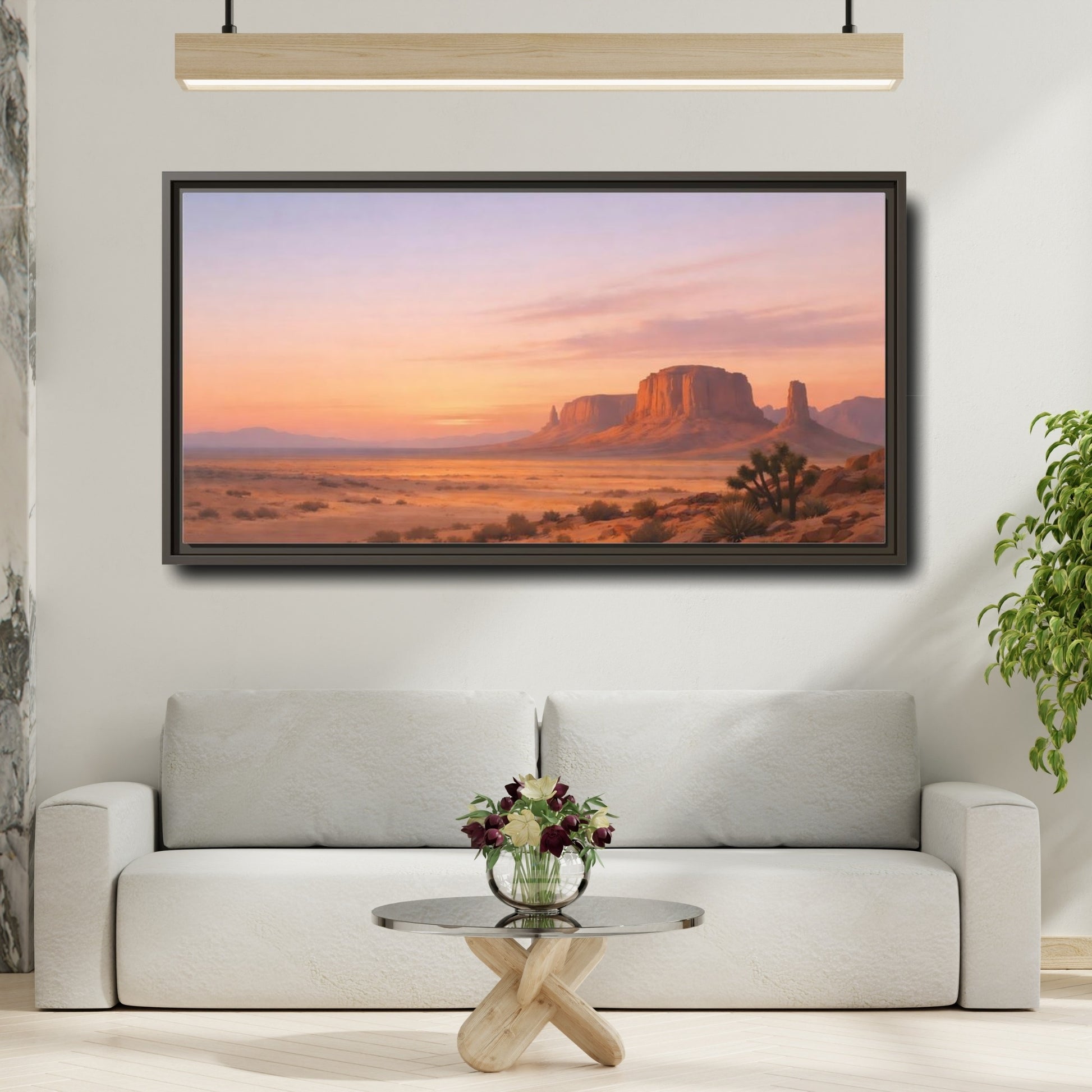 Mockup 3. Nature Desert Landscape Desert Sunset shown as stretched canvas wall art