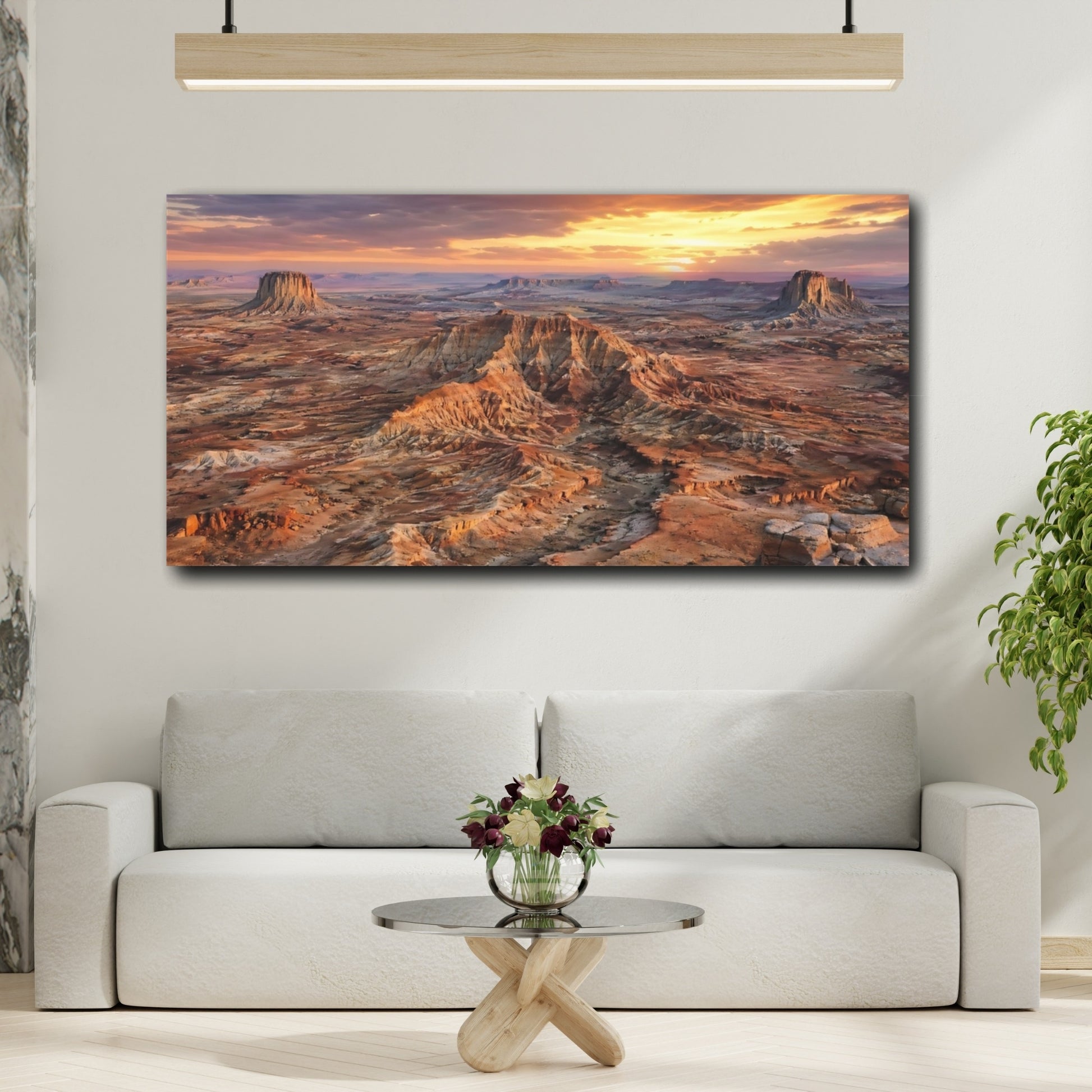 Mockup 3. Nature Desert Landscape Desert Sunset shown as stretched canvas wall art