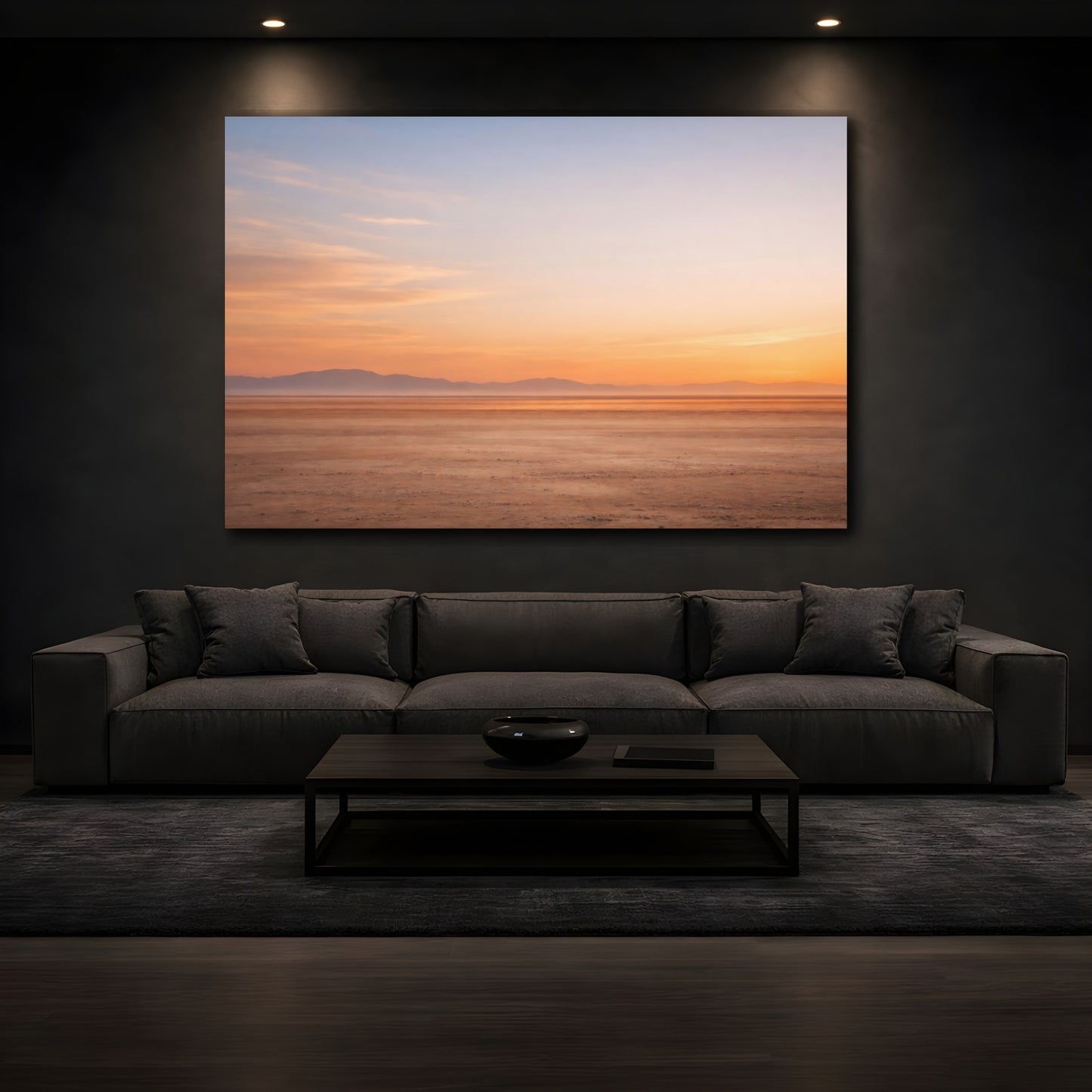 Mockup 4. Nature Desert Landscape Desert Sunset shown as stretched canvas wall art