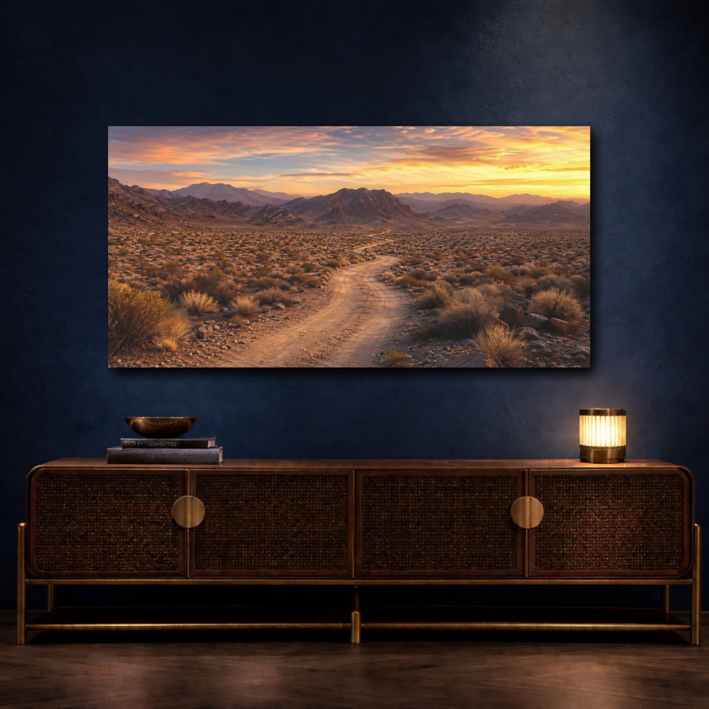 Mockup 4. Nature Desert Landscape Desert Sunset shown as stretched canvas wall art