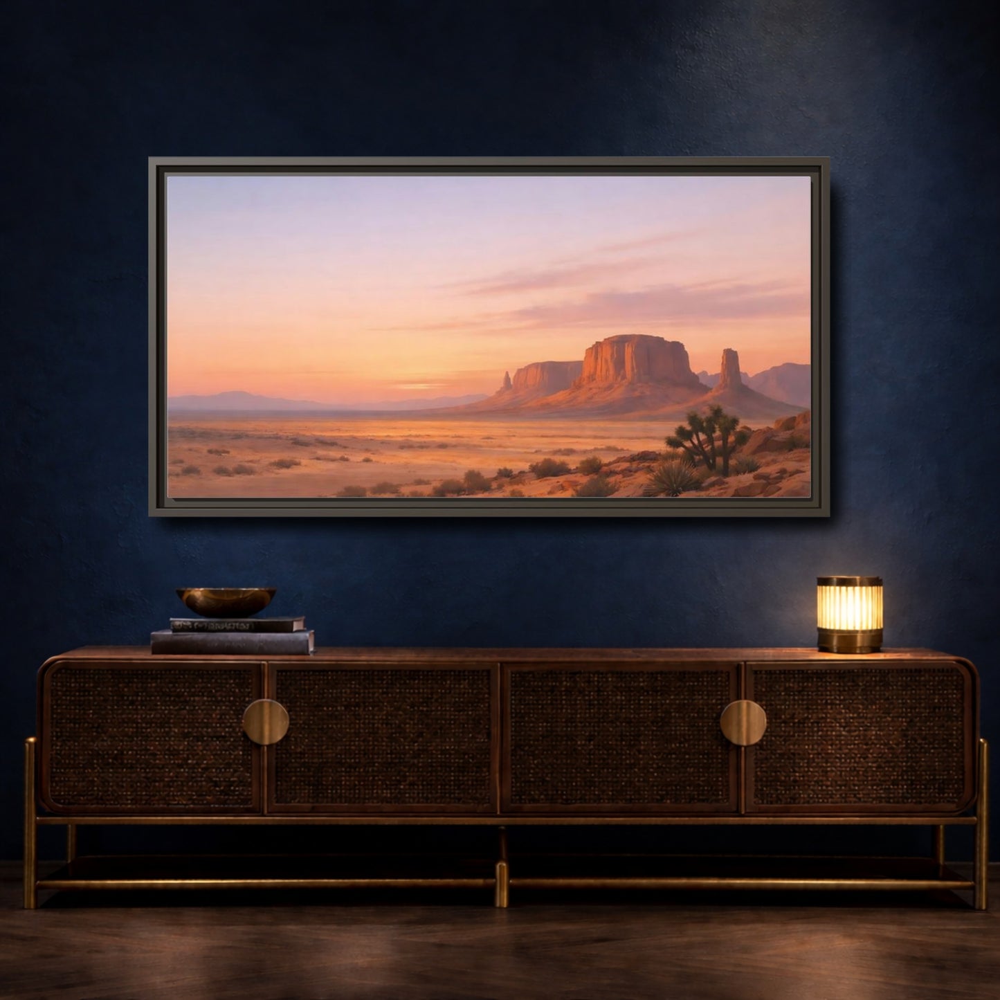 Mockup 4. Nature Desert Landscape Desert Sunset shown as stretched canvas wall art