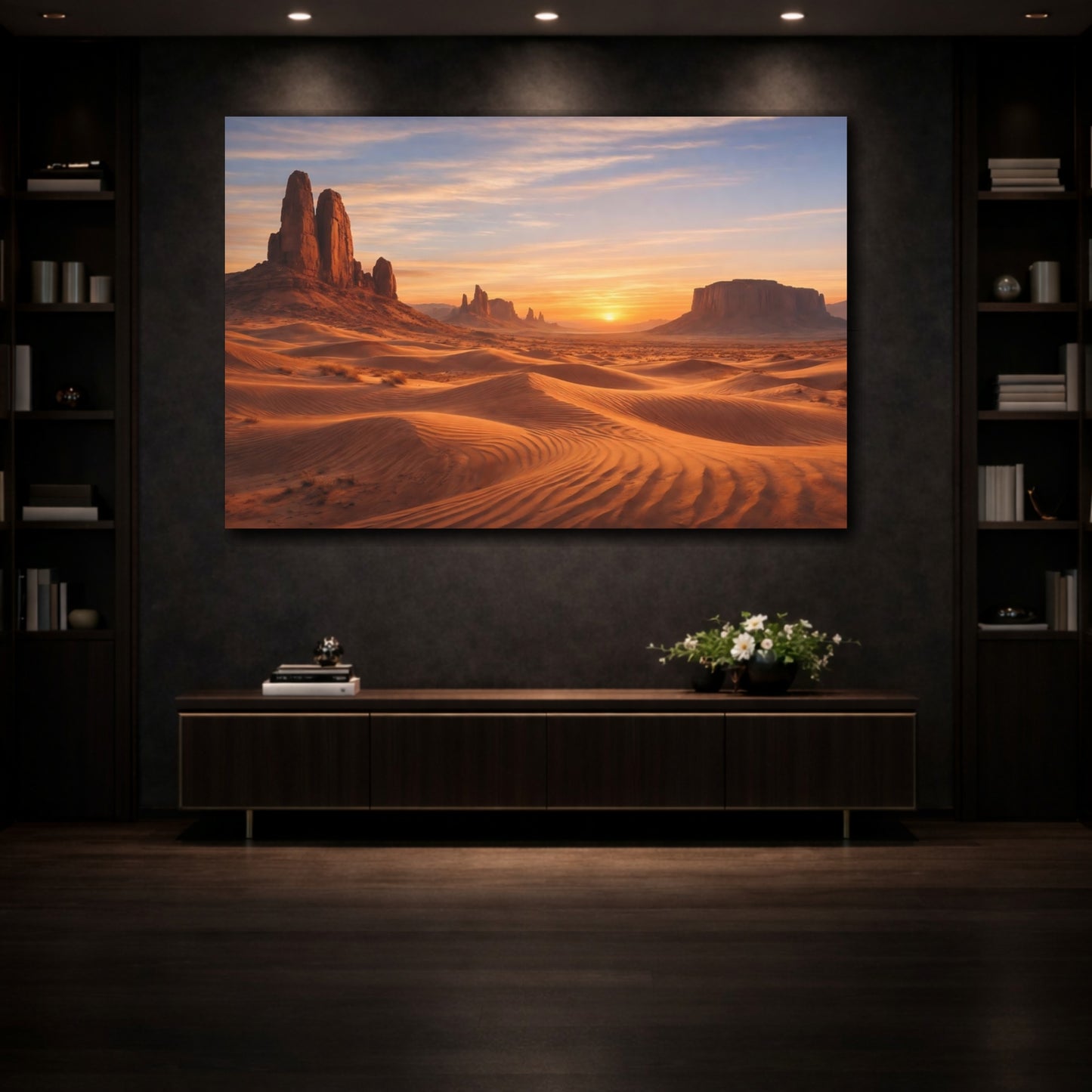 Mockup 4. Nature Desert Landscape Desert Sunset shown as stretched canvas wall art